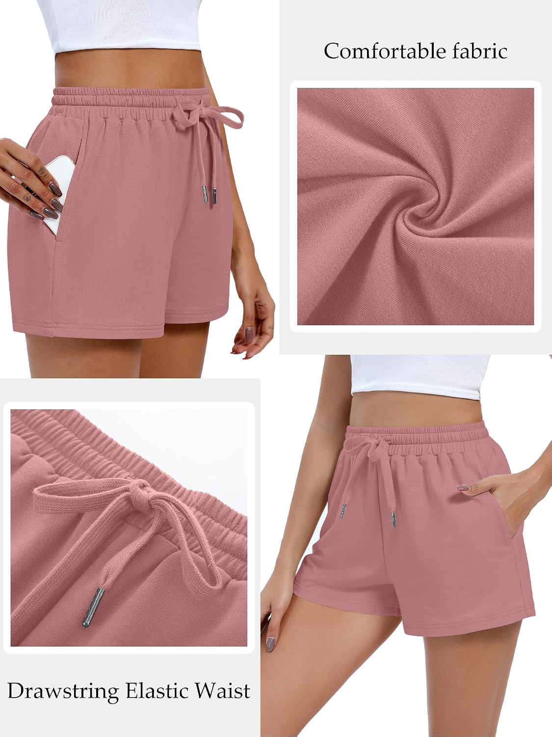 Locoowai 4 Pack Women's Sweat Shorts Casual Summer High Waisted Drawstring Athletic Comfy Shorts with Pockets Lightweight