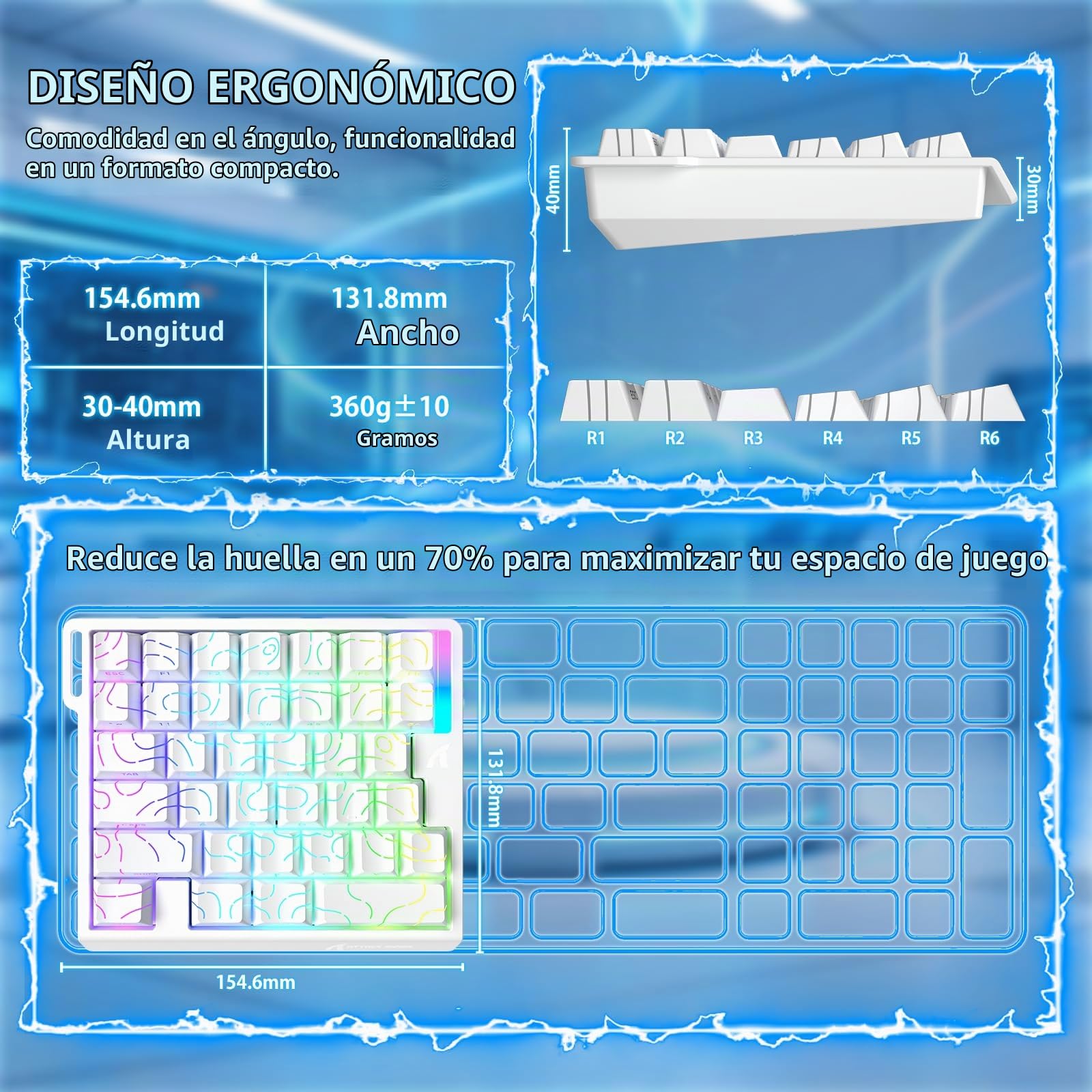 MAMBASNAKE Attack Shark M36 HE Teclado Gaming Una Mano 8000Hz Rapid Trigger, 36 Teclas Cable Interruptor Magnético, Precisión RT 0,01mm, SOCD & DKS, Retroiluminación RGB, para PC/Mac, Blanco Contour