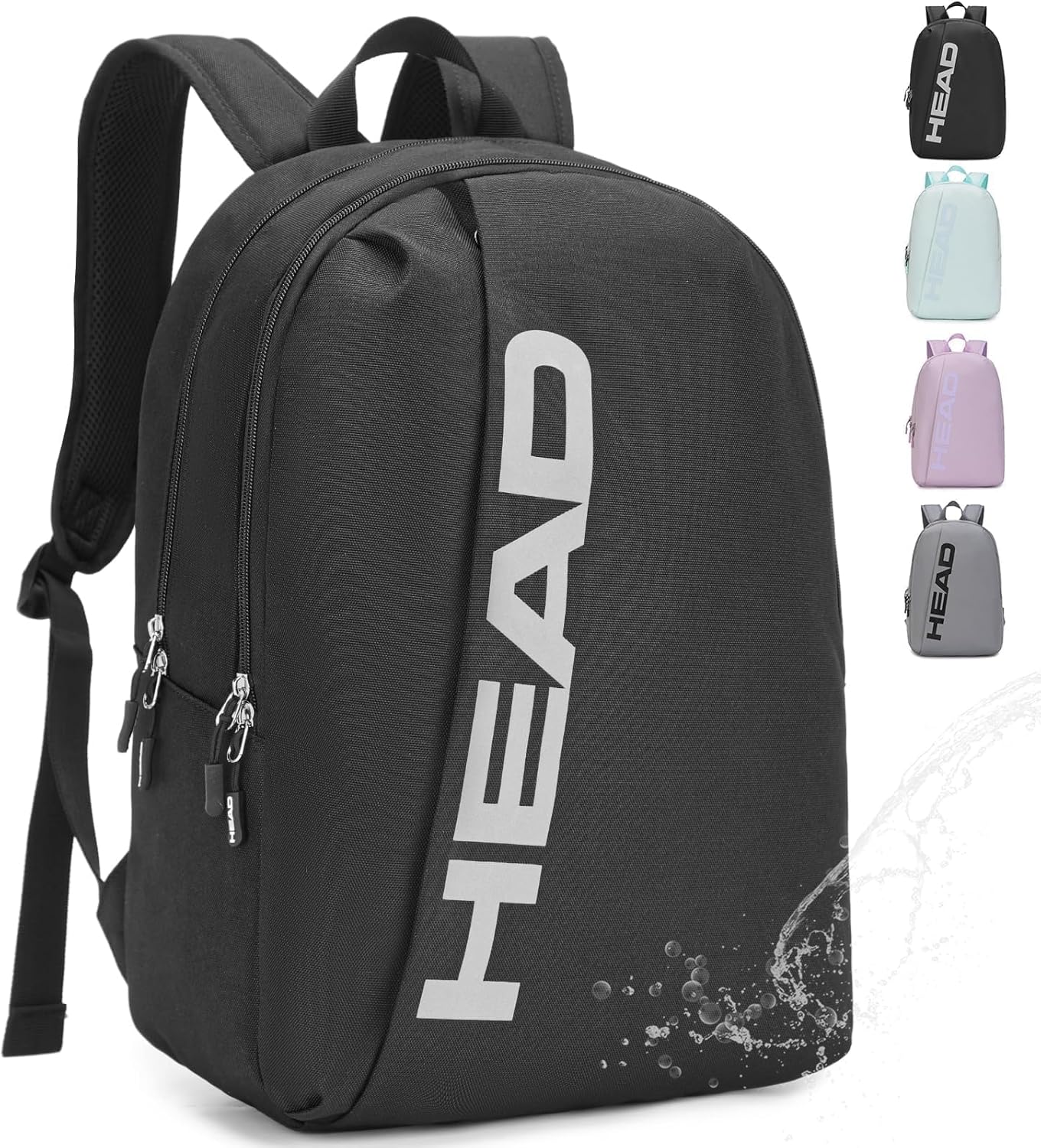 HEAD Waterproof Sports Gym Backpack for Women & Men, Large Casual Daypack Travel Backpacks for College/Weekender Overnight/Work/Fitness, 15.6 inch Laptop Backpack Lightweight Computer Bag Notebook Bag