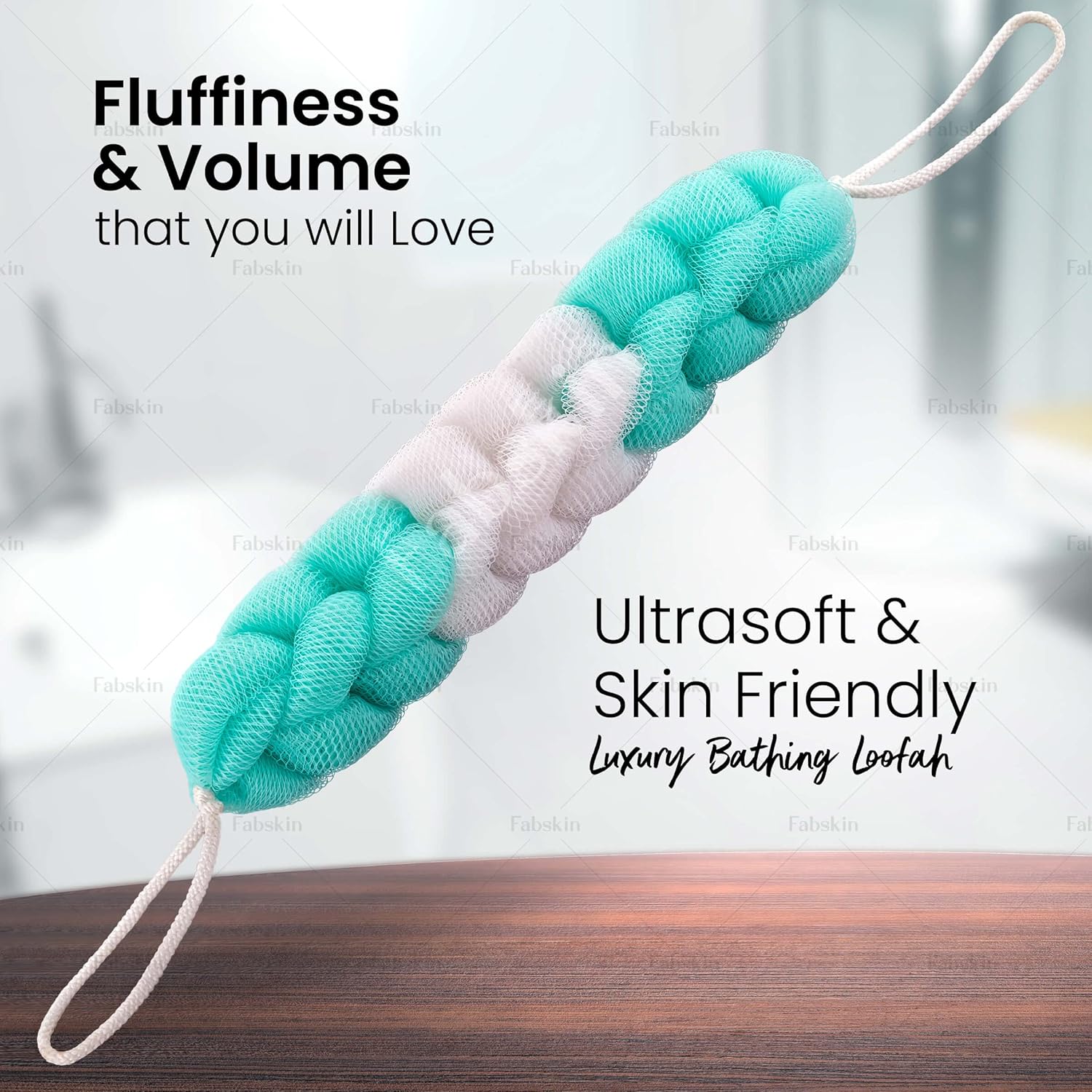 Luxury Back Scrubber Loofah Belt for Bathing For Men and Women - Strechable 9 Knots Bath Sponge (AQUA GREEN)