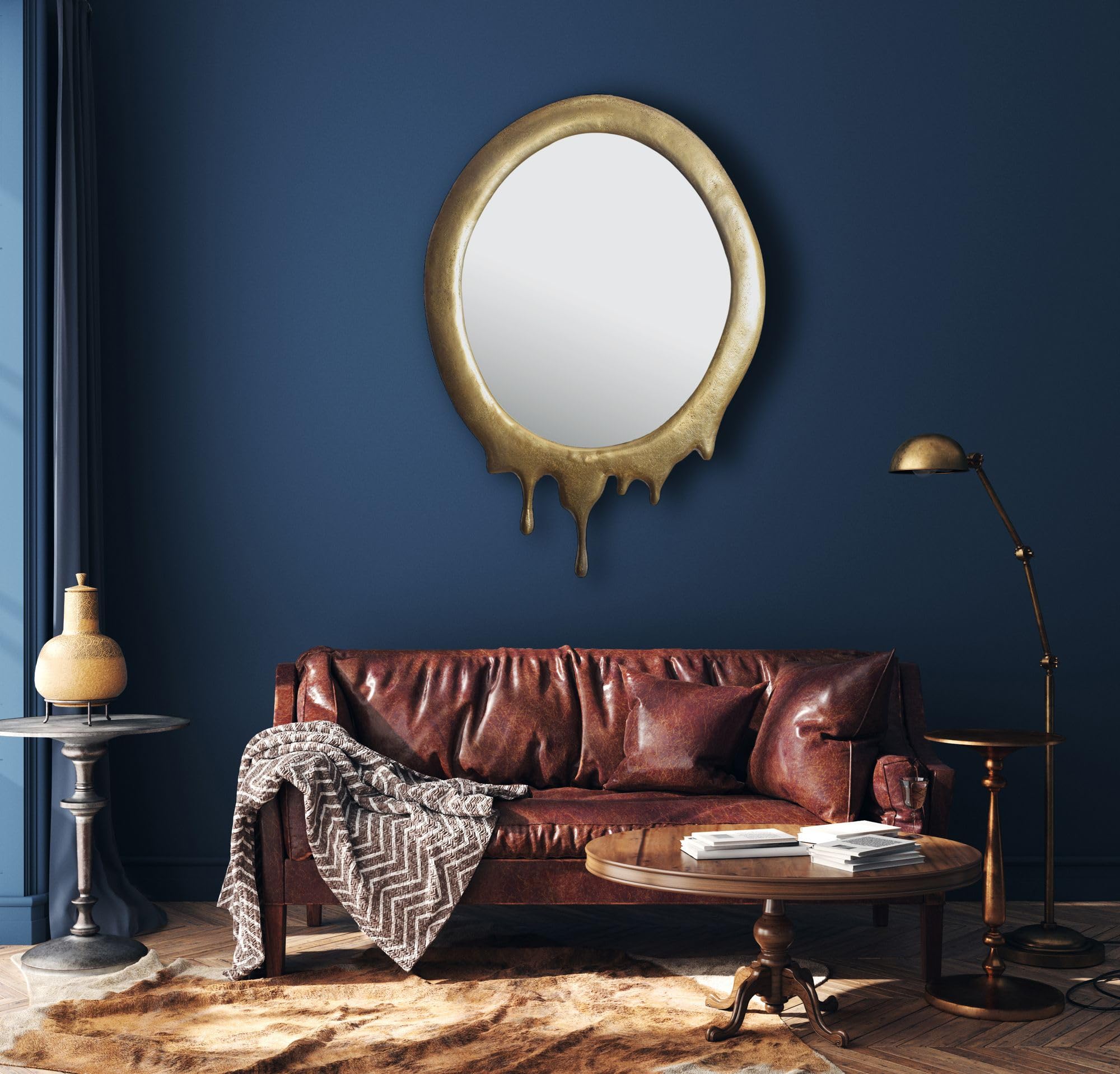 WOHNLING Lustro Ścienne Owalne 50x71 cm Metal Złote z Ramą