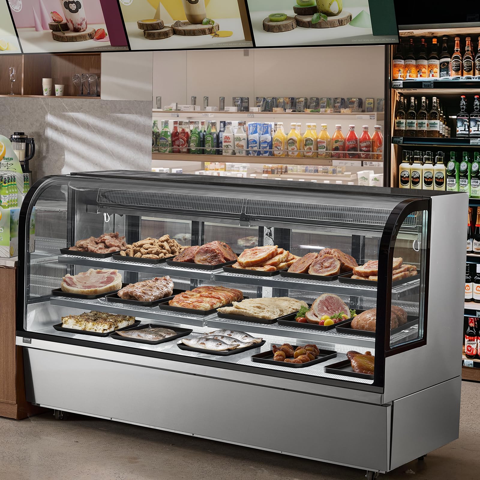 VEVOR Vitrina Refrigerada Vitrina Grande para Repostería de 901 L Refrigerador Comercial de 4 Niveles con Iluminación LED Refrigeración por Corriente Descendente Móvil con Ruedas para Panadería