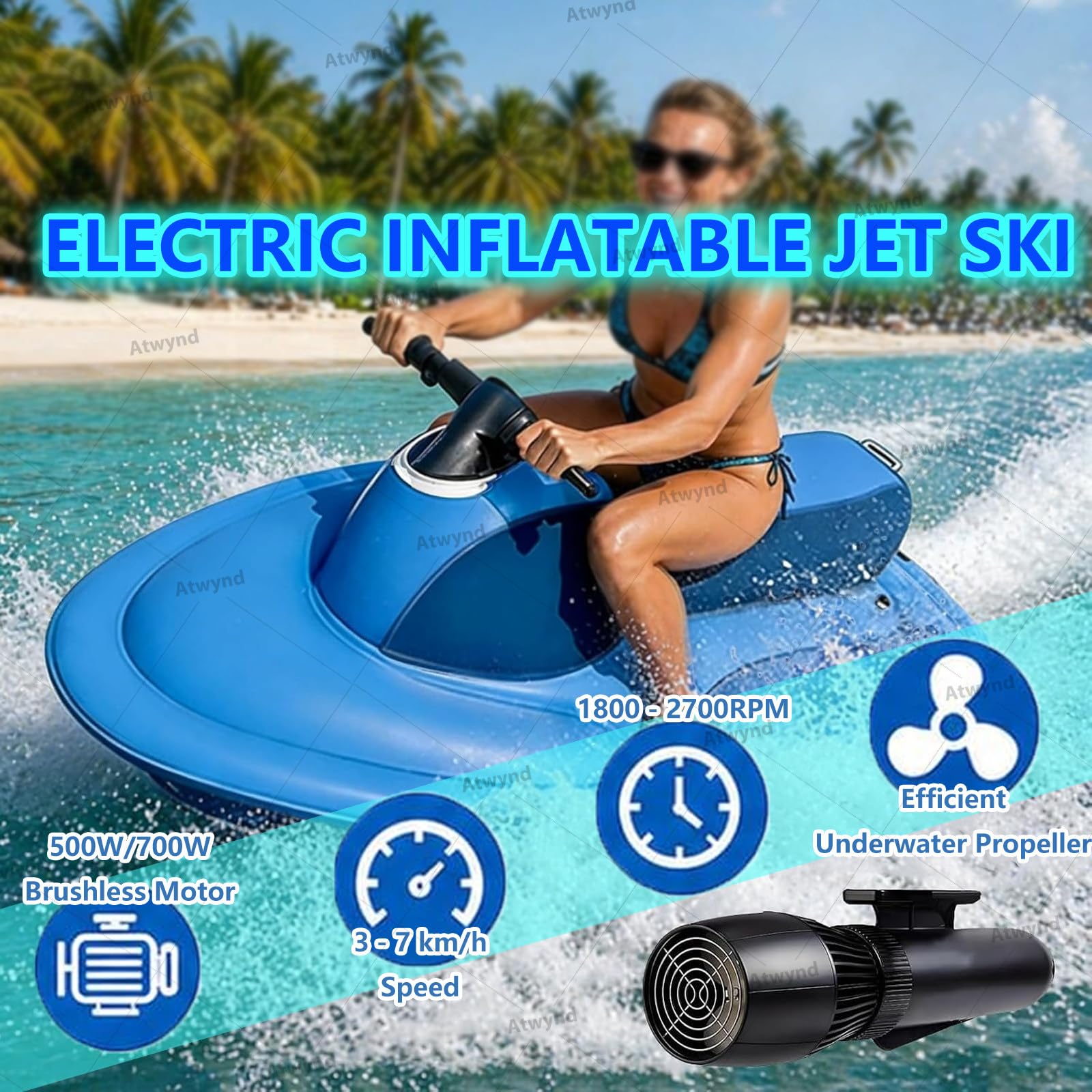 Jet Ski Elettrico Gonfiabile con Motore, Tavola da Surf Elettrica per la Famiglia al Lago, Scooter Subacqueo per Sport Acquatici, Barca a Jet Attrezzatura per Immersioni e Nuoto Nothruster