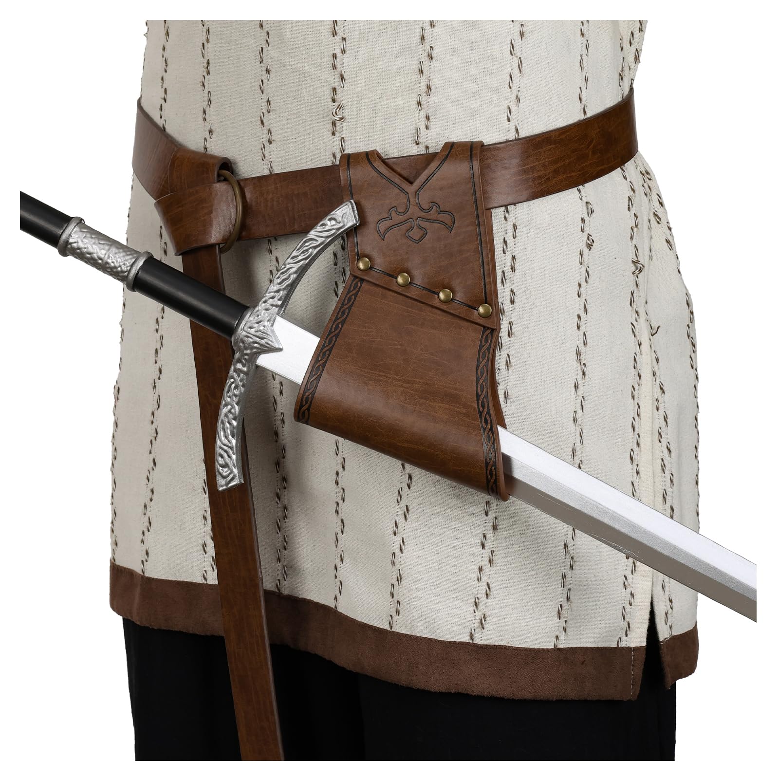 HiiFeuer Medieval Sword Frog with Belt, Viking Sword Holster Scabbards Vintage Renaissance Sword Sheath Holster for Ren Faire (Brown A)