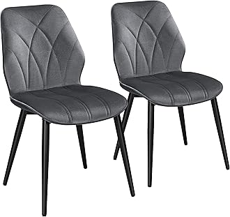 Yaheetech Velvet Dining Chairs Set of 2 Modern Dining Room Chairs with Petal Accented Backrest and Sturdy Metal Legs Padded Kitchen Chair for Dining Room, Kitchen and Bedroom, Dark Gray