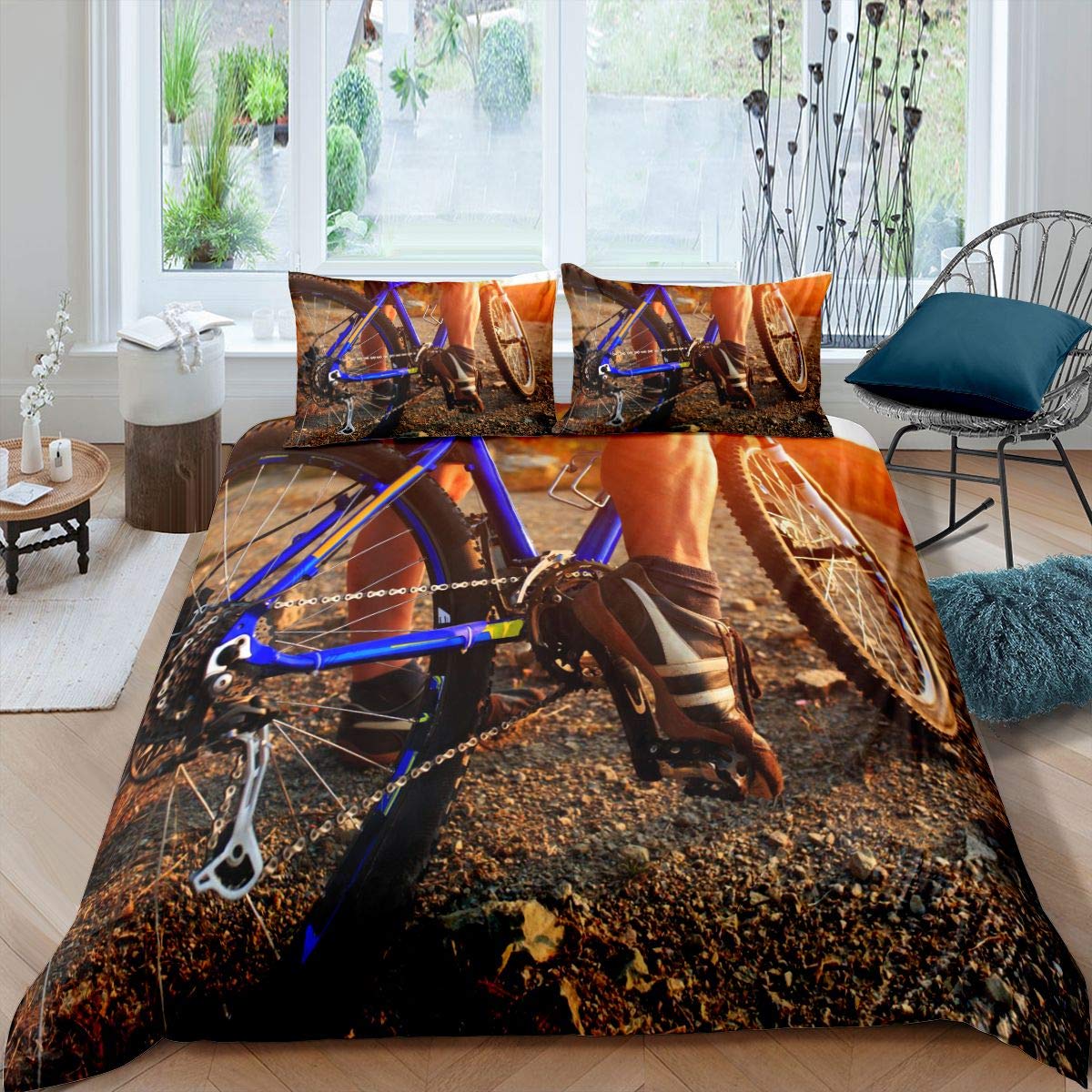 Set Di Biancheria Da Letto Per Ragazzi Con Mountain Bike, 135x200 Cm, Copripiumino E Federa, Microfibra