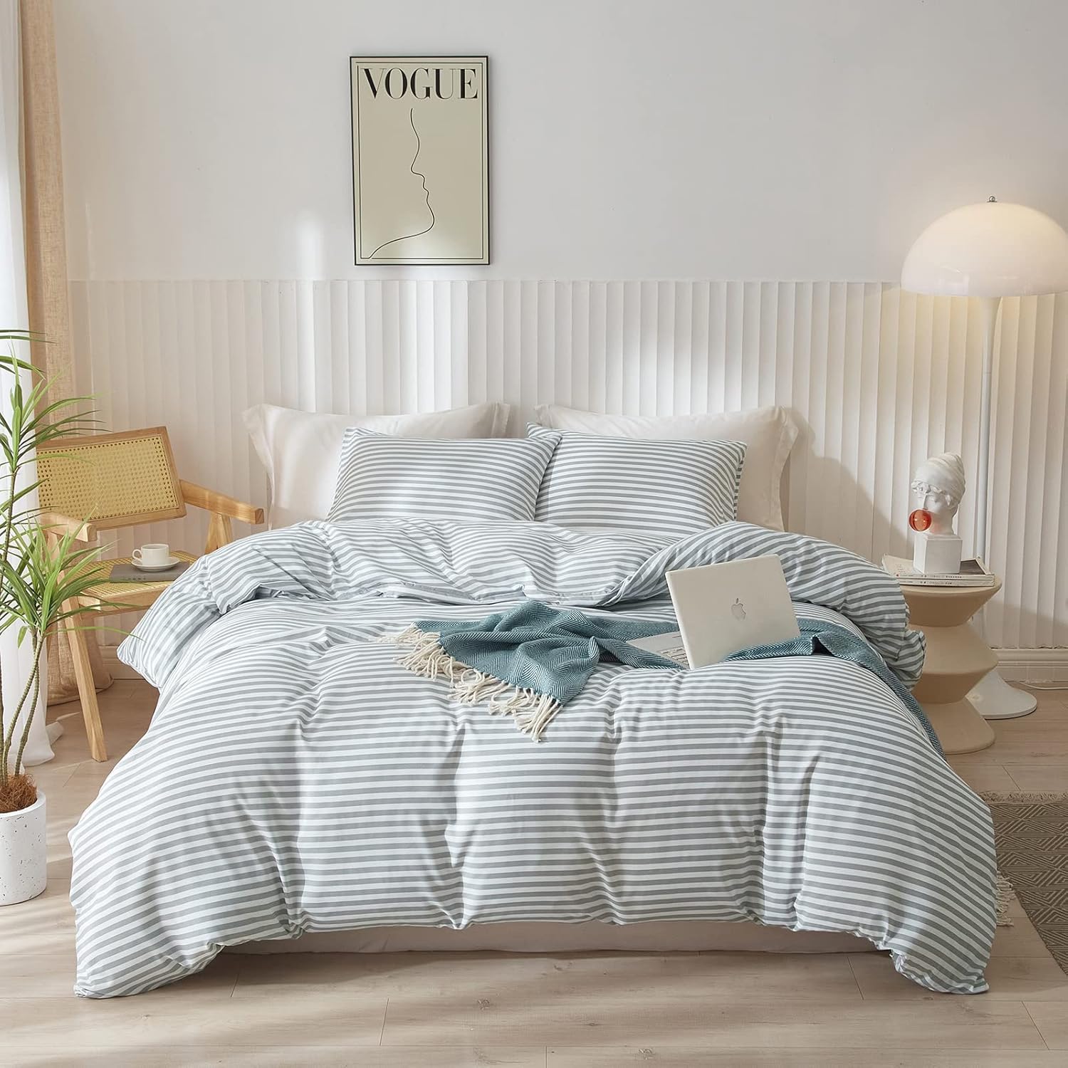 EAVD Duvet Cover Queen Grey Striped Duvet Cover Soft