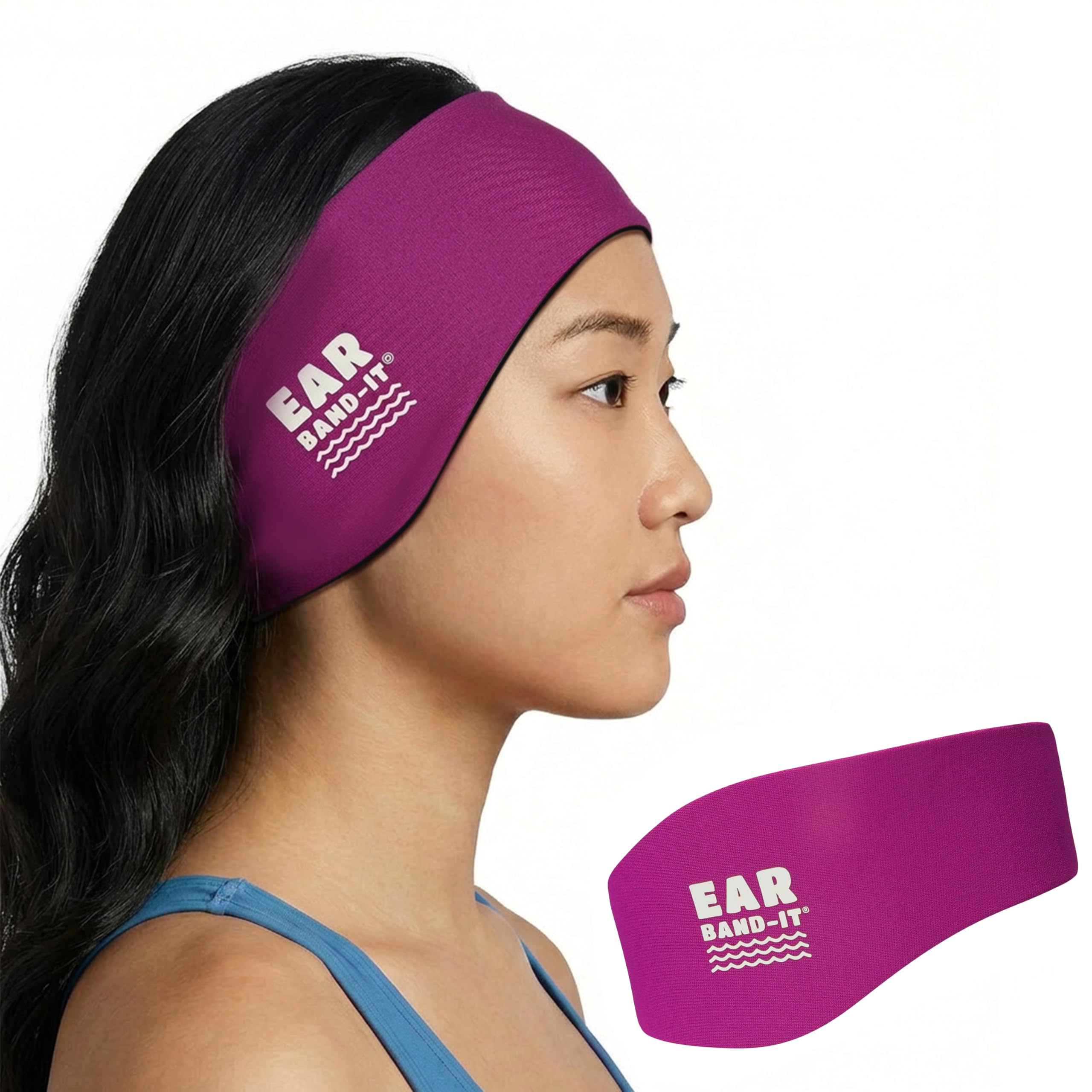 EAR BAND-IT Swimming Headband Large Magenta ages 10 to adult Invented by Physician Keep Water Out Hold Ear Plugs In The ORIGINAL Swimmers Headband Doctor Recommended Great for Ear Tubes - Ear Band Water Protection Secure Earplugs-image-37