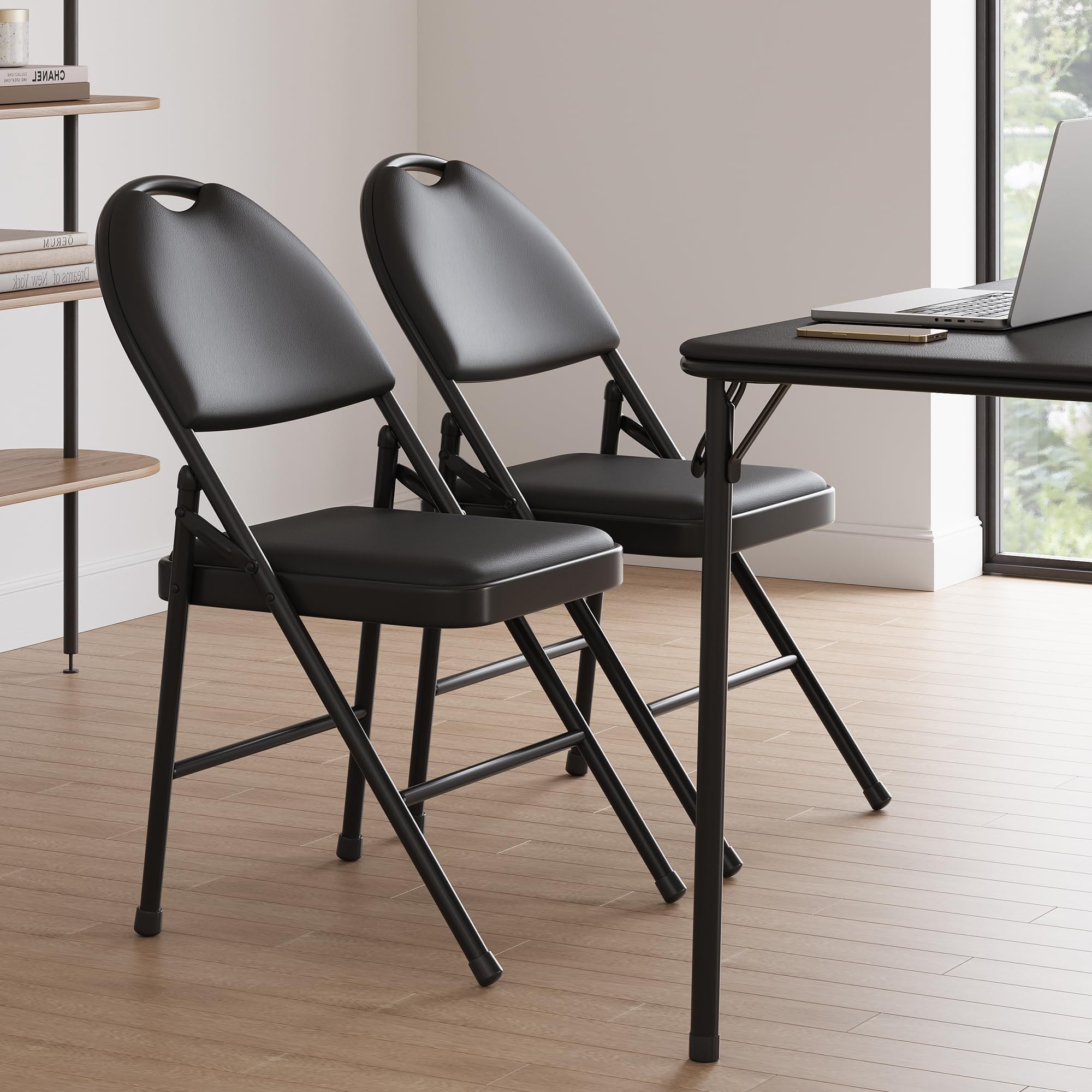 Juego de 4 Sillas Plegables con Asiento Acolchado y Marco de Metal Resistente, Sillas Portátiles con Asa de Transporte para Eventos, Fiesta, Oficina y Hogar,50×47×107 cm