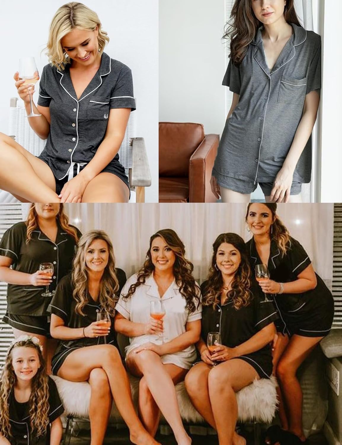 DIKFA Womens 2Pcs Pjs Set Short Sleeve Pajamas Classic Sleepwear Loungewear Button-Down Pjs with Shorts S-XXL - Image 5