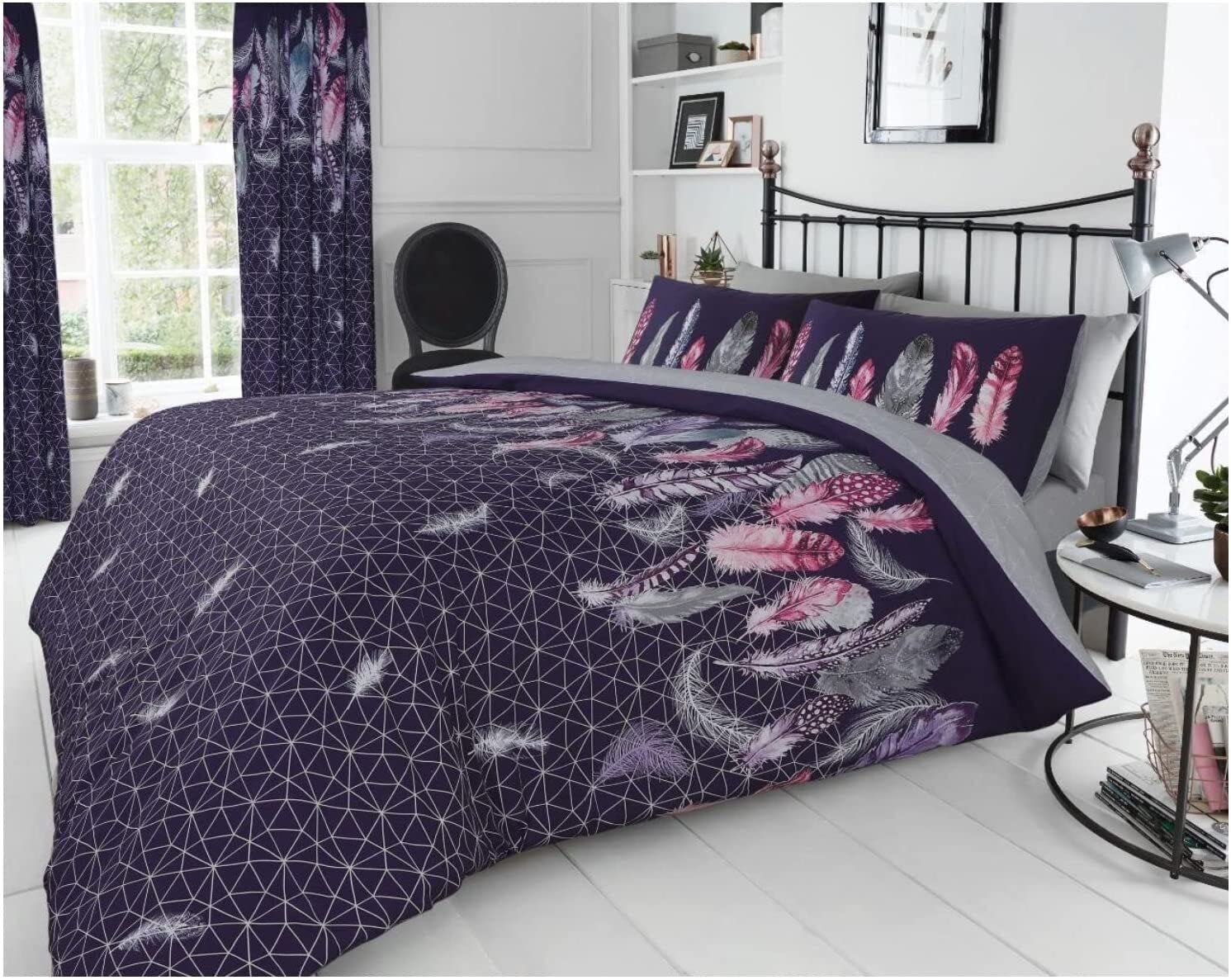 Fairwayuk Feathers - Purple Feathers Purple Duvet Cover Set Double, Reversible Quilt Bedding With Pillowcase, Ultra Soft, Easy Care
