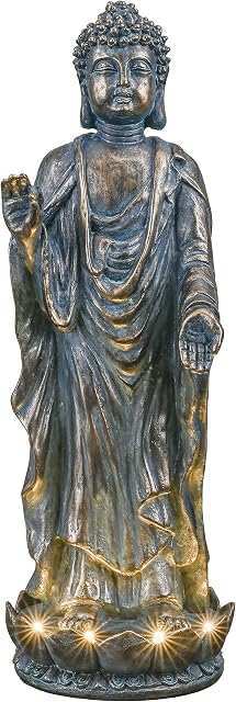 TERESA'S COLLECTIONS Meditation Buddha Garden Ornament Outdoor with Solar Light, Waterproof Resin Peaceful Large Garden Statue Figurine for Patio Lawn Yard Decoration, 40cm