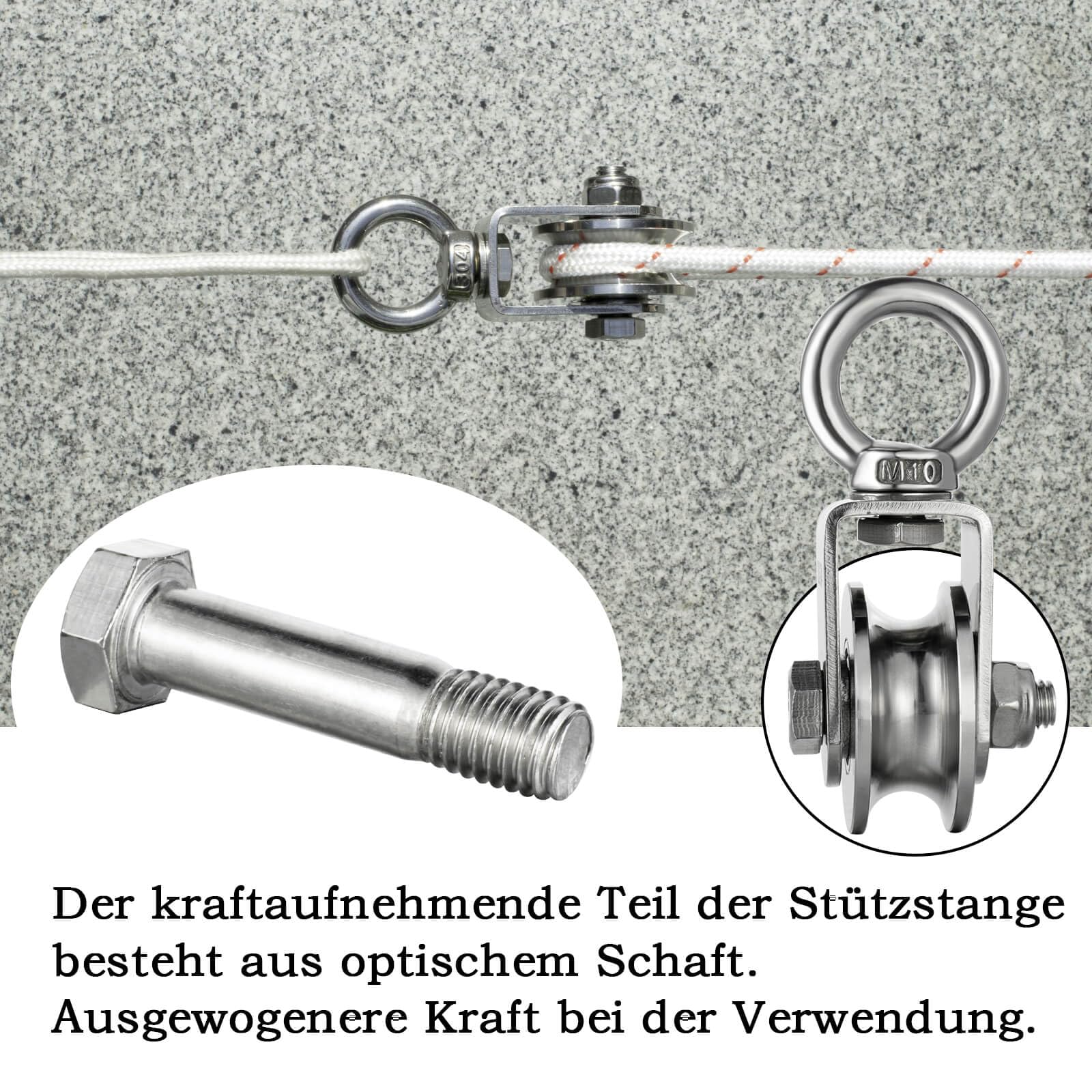 Kit Poulies Acier Inoxydable 304 + Pinces - Pour Voiles D'ombrage, Câbles Métalliques <4mm, Tuyaux 15-25mm