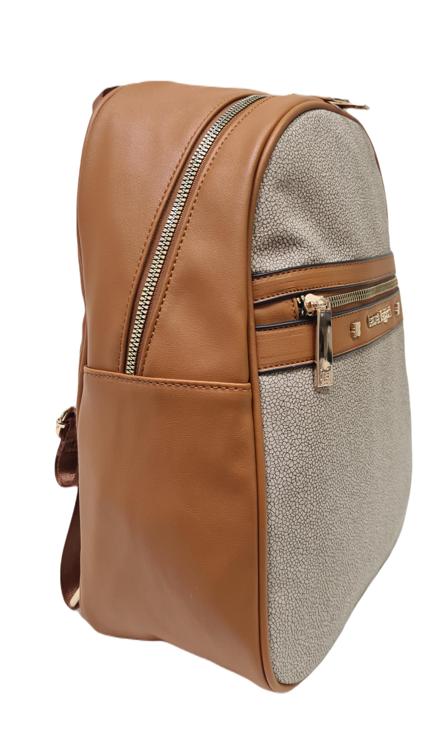 Laura Biagiotti Zaino Donna Linea Rosemin, Dimensioni 32x26x12 cm, Ecopelle Stampa Tapiro e Tinta Unita, Tasche Multiple, Tracolla e Manico in Tessuto Personalizzato Art.LB25S-104-5 (CUOIO)