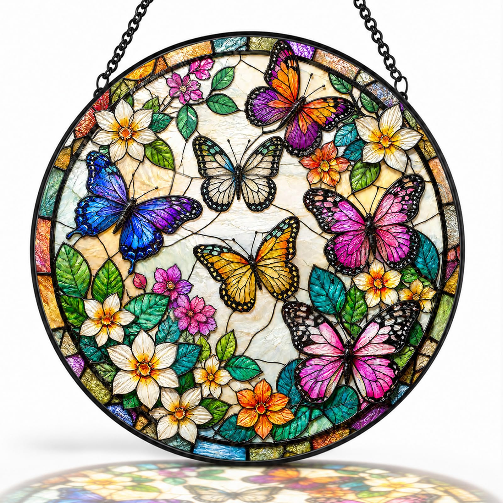 Butterfly Window Hanging Suncatcher, 7.8" Stained Glass Sun Catcher, Home Wall Garden Decor, Mother's Day Birthday