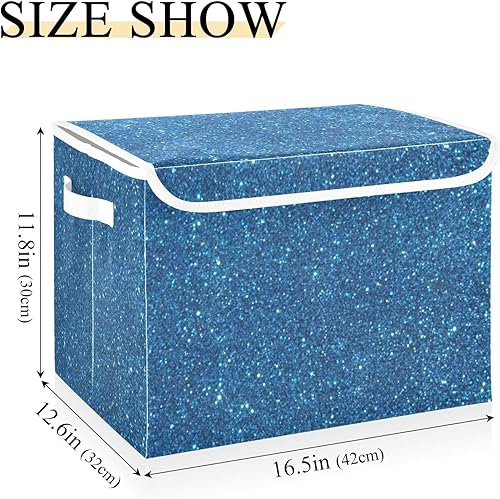 Miniatura 3 de Ollabaky Contenedor plegable de tela con purpurina azul para almacenamiento, organizador de cubos con asas de tapa para organización de armario,