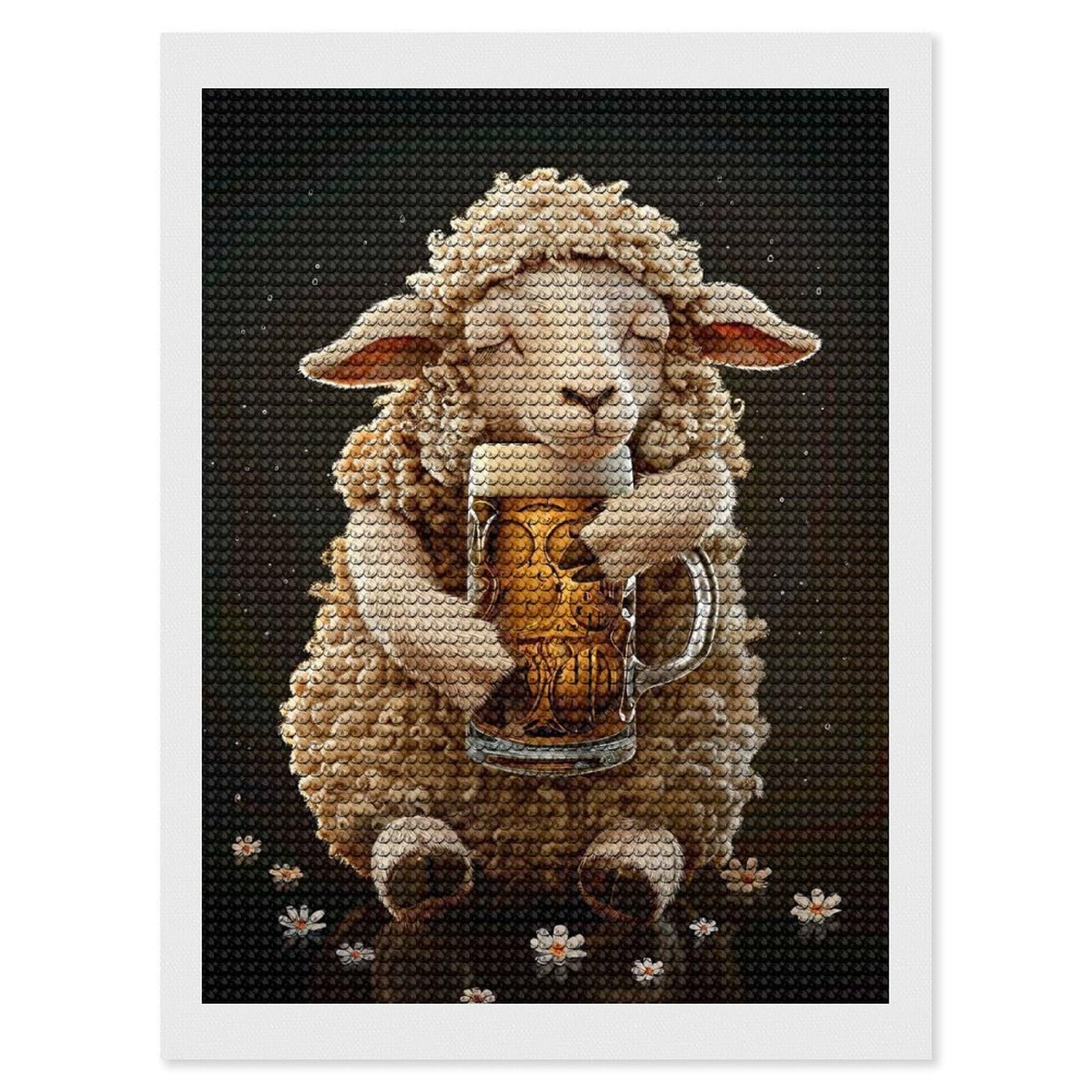 Junmoney Sheep Beer(2) Diamond Painting Canvas Set 12"x16", Satisfying Creative Project, Easy to Follow Symbols, Fun Craft Experience