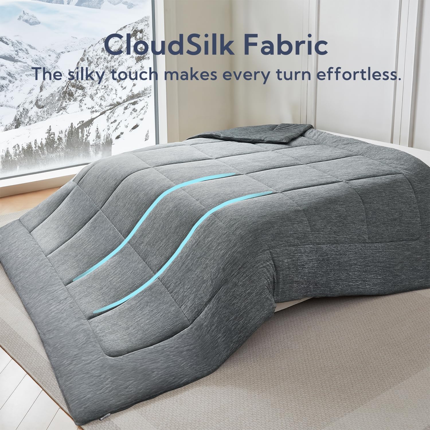 MR&HM Cooling Comforter Full/Queen Size, Double-Sided Cooling Blanket for Hot Sleepers, Silky Soft & Breathable Bedding for Night Sweats, All Season Comforter (90"x90", Dark Grey)