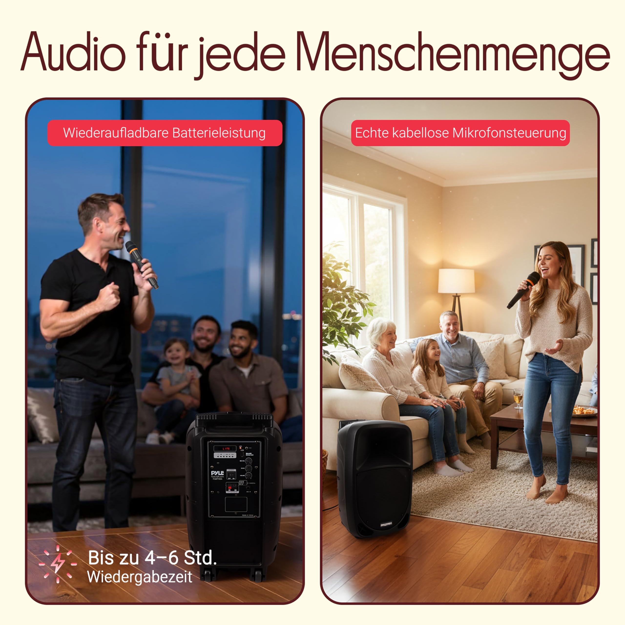 Pyle Musikbox Bluetooth Groß, Party Lautsprecher- 1000W, Partybox- mit Mikrofon, Soundbox- 10” Subwoofer, PA Anlage- Komplettset, Karaoke Maschine- LED Akku Anzeige, Party Speaker- MP3/USB/SD