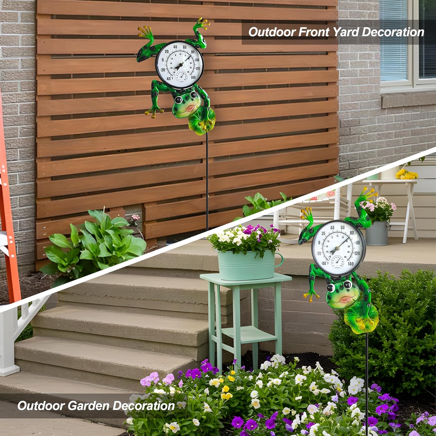 Outdoor Thermometer for Patio - Garden Stake Thermometer with Decorative Design - 44 inch Outside Temperature Gauge for Yard - Easy to Read, Durable & Weatherproof - Garden Decor