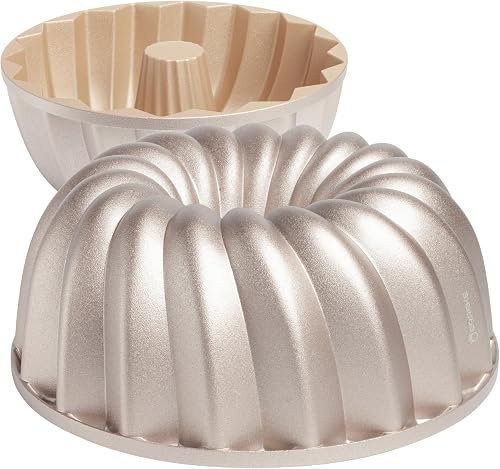 Erreke Cake Tin, Fluted Cake Tin, Ring Cake Mould, Cook Evenly, Double Non Stick Layer, Highly Durable Cast Aluminium, Rose Gold, 24cm Diameter, 2.5 Liter Capacity, Cake Mould, Classic