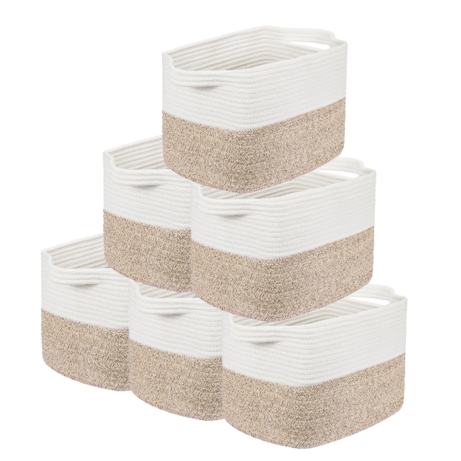 Toemics 5er Set Aufbewahrungskorb Klein Regalkörbe Baumwolle Aufbewahrung Korb für Regal, Kinderzimmer, Wohnzimmer, Kinderzimmer, Badzimmer, 30x25x24cm, Weiß und Braun