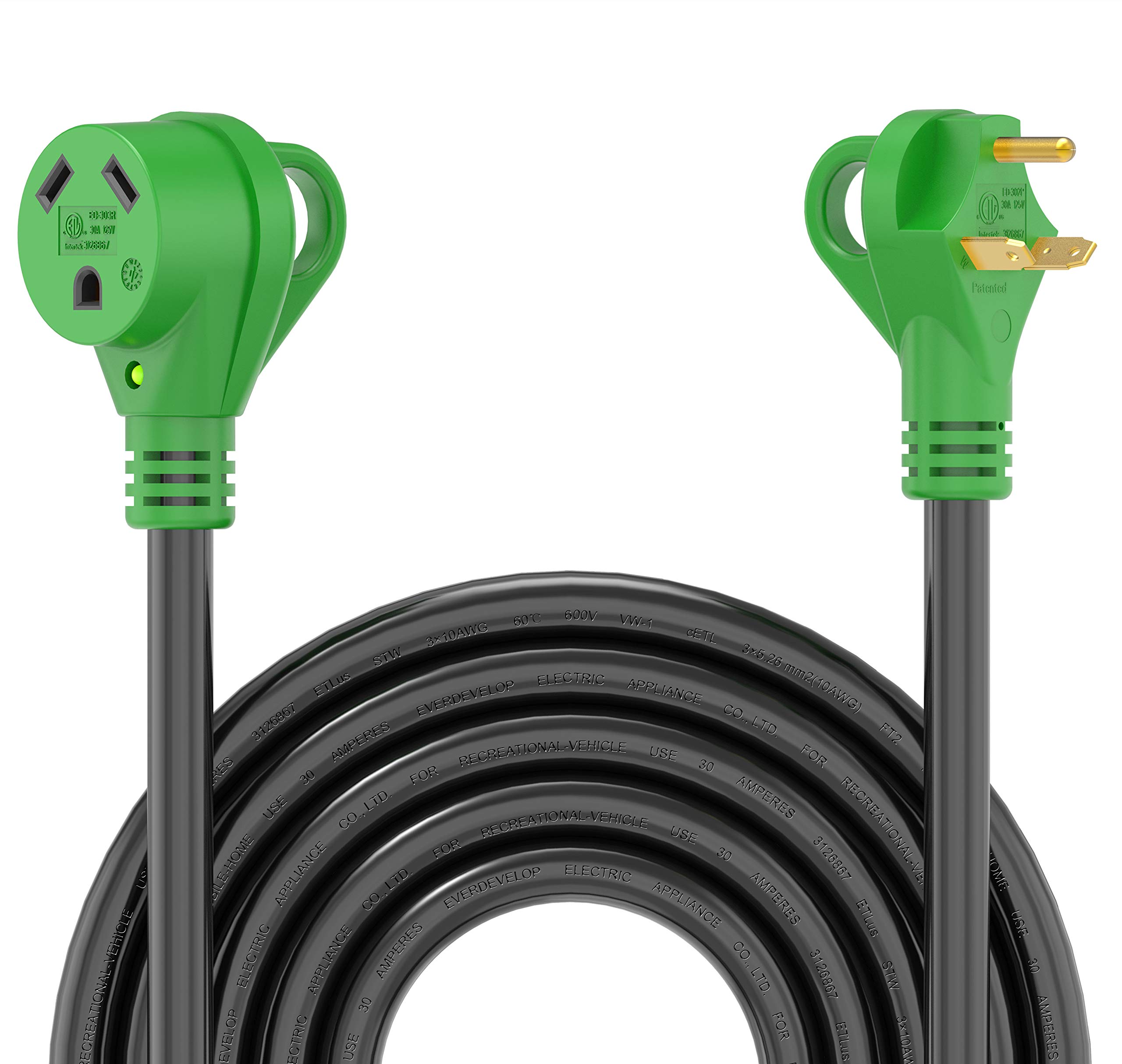 Buy RVGUARD 30 Amp 30 Feet RV Power Extension Cord, Heavy Duty STW 10AWG 3 Wire with LED Power