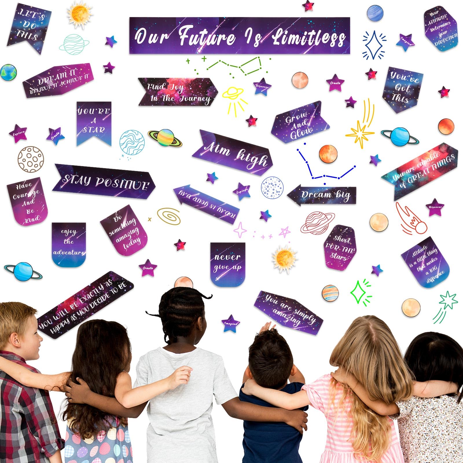 Out Of This World Decorations Kosiz 97 Pcs Space Classroom Bulletin ...