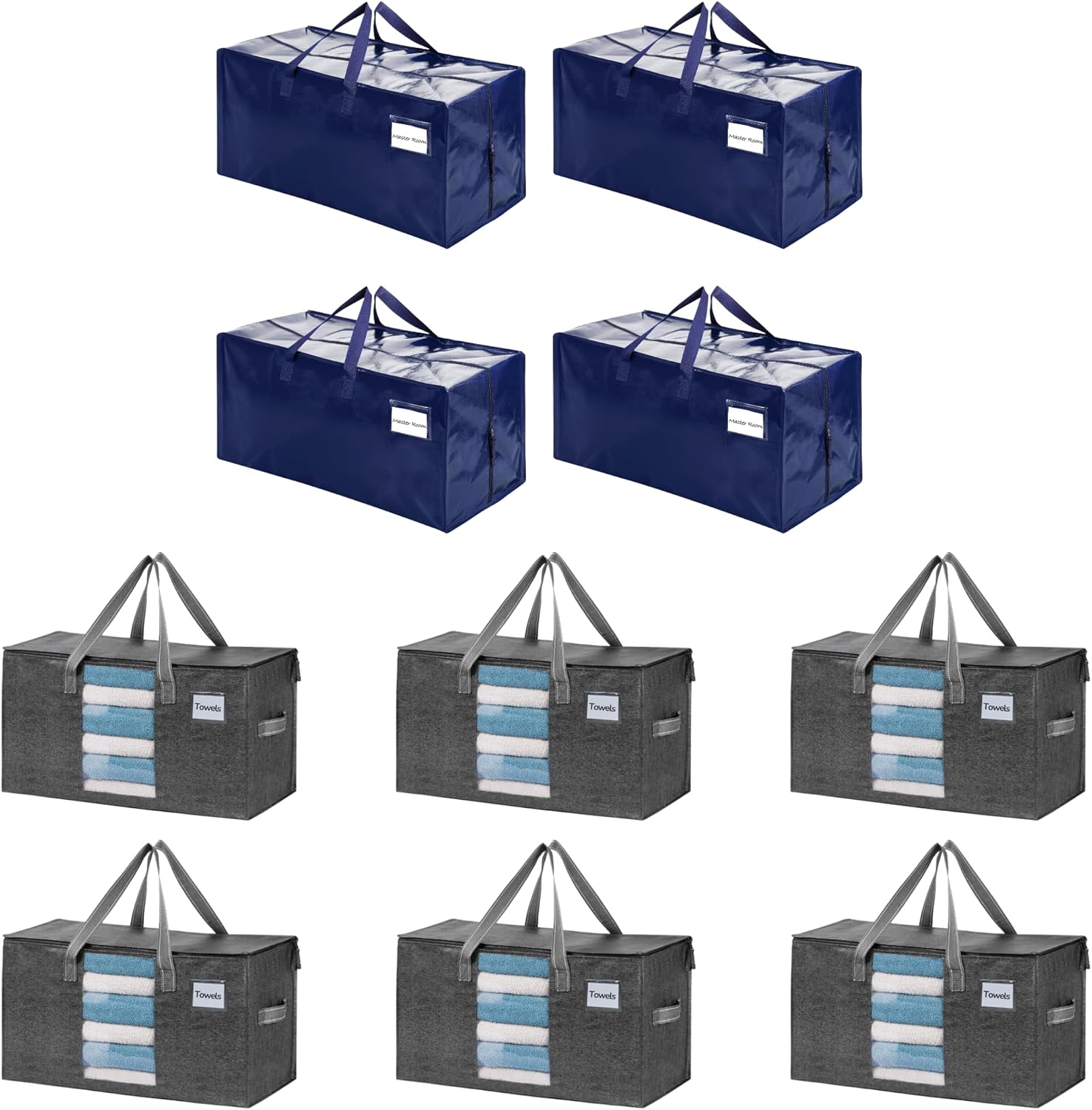 VENO 10 Pack Moving Bags (4 Pack Moving Bag with Backpack Straps + 6 Pack Moving Bags with Window)