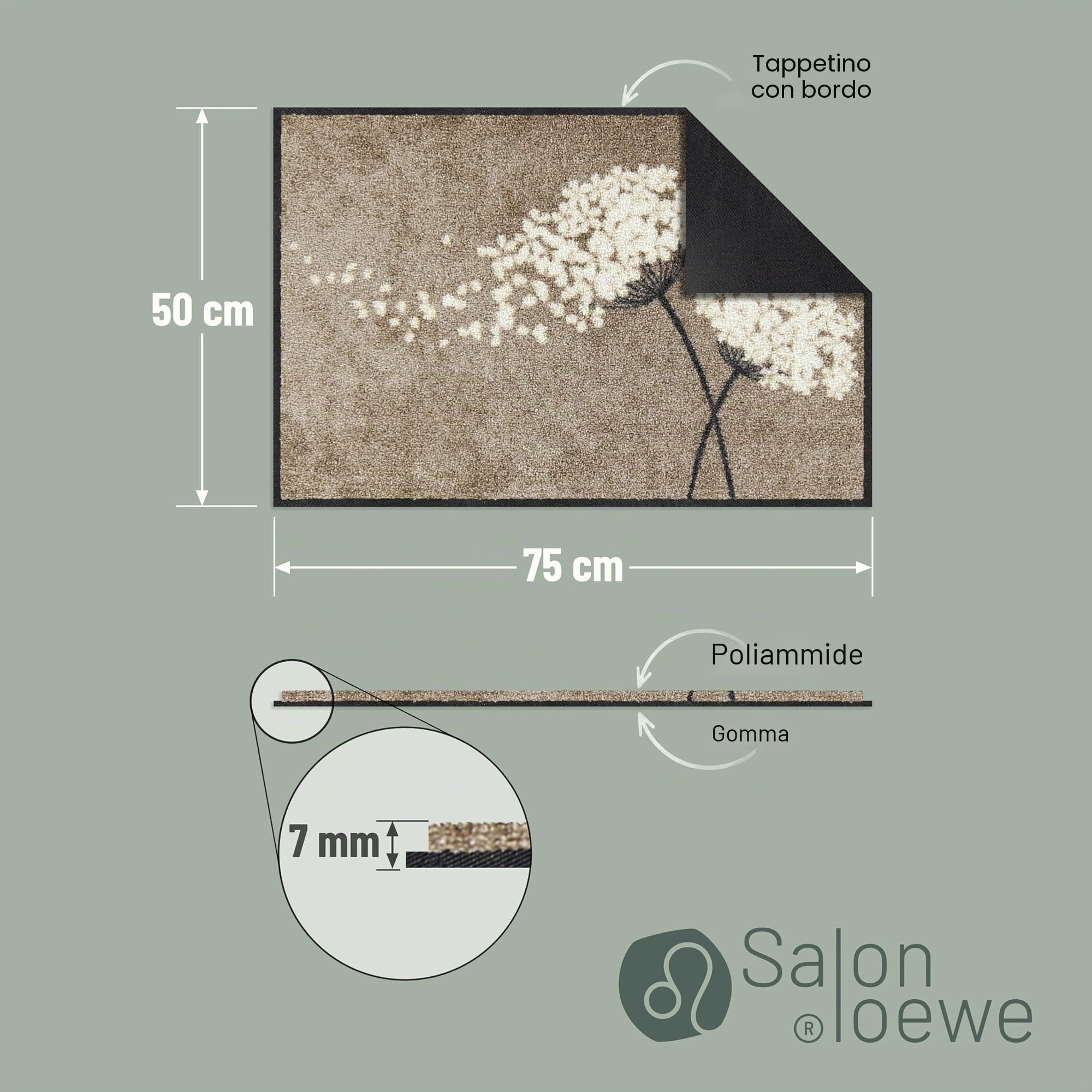 Salonloewe Wishful Blossom - Zerbino lavabile, 050 x 075 cm, per interni ed esterni, motivo floreale
