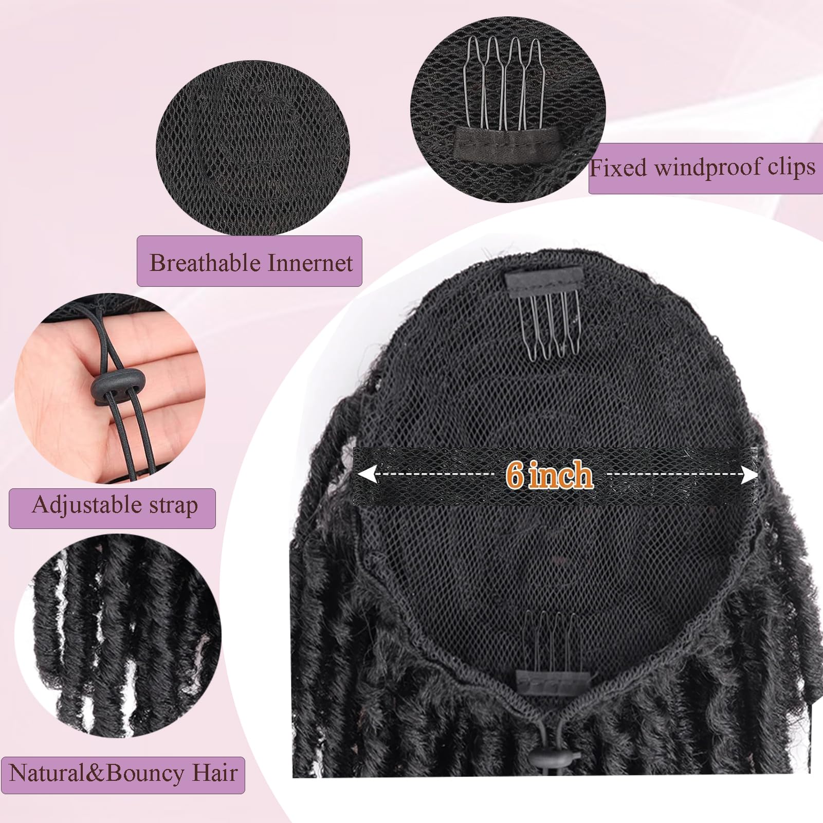 Dreadlock Ponytail Extension Soft Locs Synthetic Ponytail Clip In Drawstring Ponytail With Curly Ends Goddess Faux Locs Crochet Hair Hairpieces Bun (#1B) - Image 3