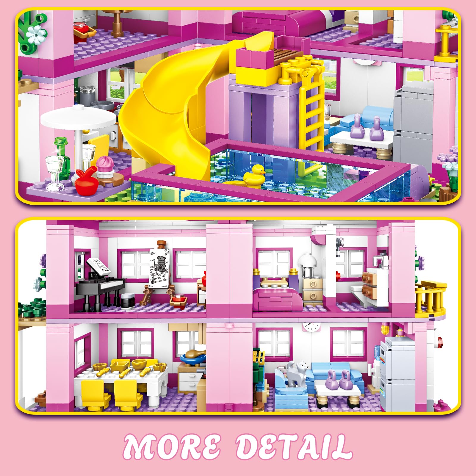 Pink Summer Pool Villa Building Block Set Friends Construction Educational Toy 1018 Pieces Gifts for Girls Teens Kids Adults Ages 6+