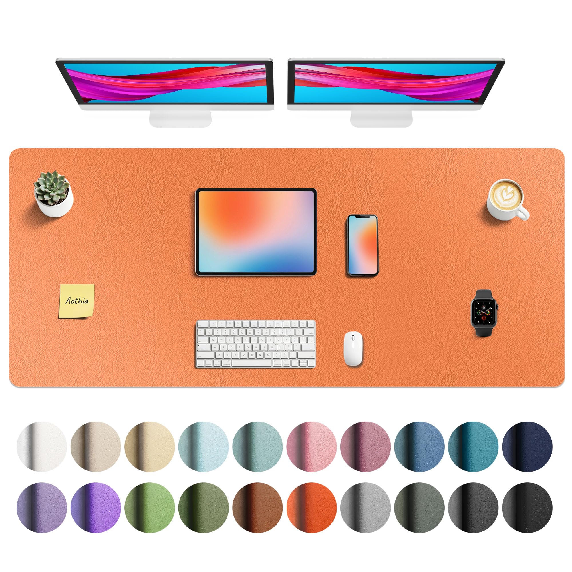 Aothia Faux Leather Desk Mat - Large Mouse Pad, Non-Slip PU Leather Blotter, Waterproof Writing Surface (Hermes Orange, 55" x 24") - main product image