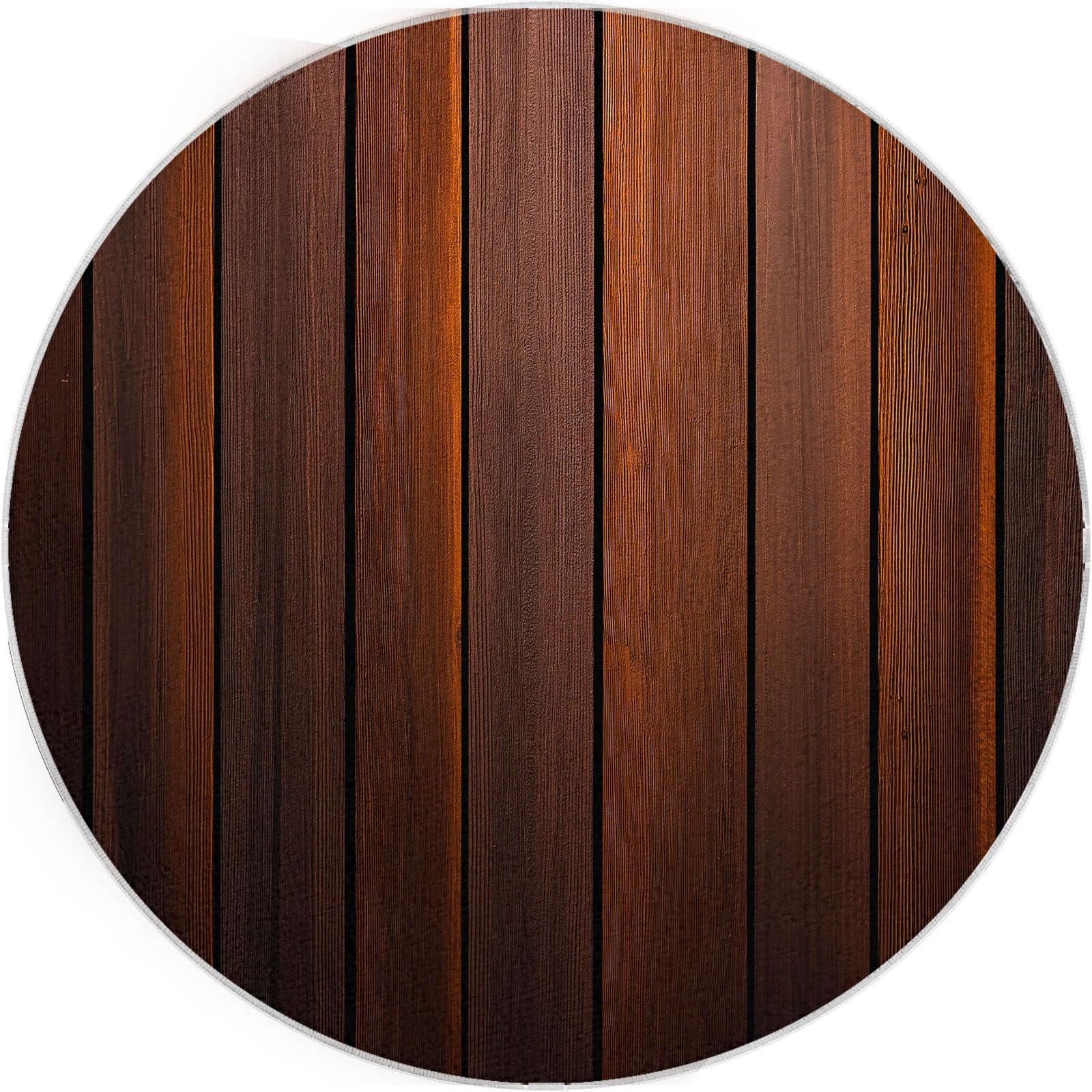 Tapis marron foncé rond pour salon chaleureux à motif effet bois 100cm