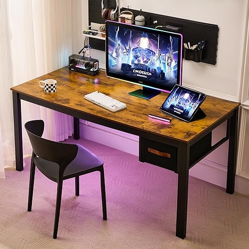 Miniatura 7 de Escritorio para computadora con cajón, escritorio grande de trabajo para oficina en casa de 63 pulgadas, escritorio moderno para computadora de