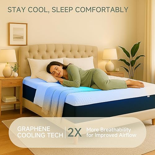 Miniatura 3 de Colchón tamaño King de 10 pulgadas para dormir más fresco, sin dolor de espalda - Colchón de espuma viscoelástica de grafeno y gel en una caja,