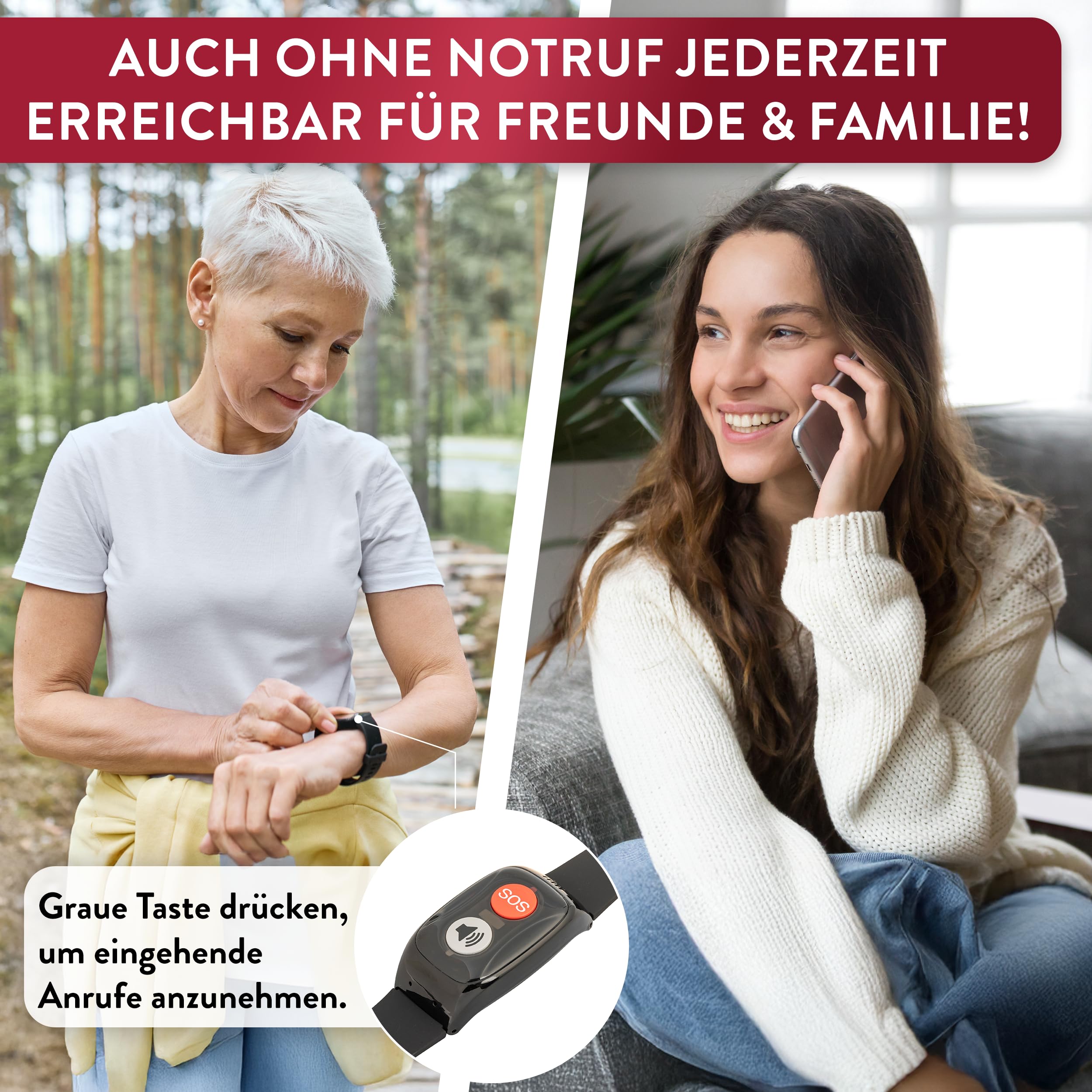 tellimed Carino 4G GPS Notfallarmband Senioren mit GPS Ortung, Telefonfunktion, SIM Slot & ohne ABO - Senioren Notruf Armband & Notrufknopf für Senioren & Erwachsene