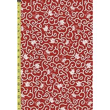 Japanese Novelty - Naka Sleepy Cat Faces & Swirly Scrolls - N-2000-77B - Red & White - By the Half Yard