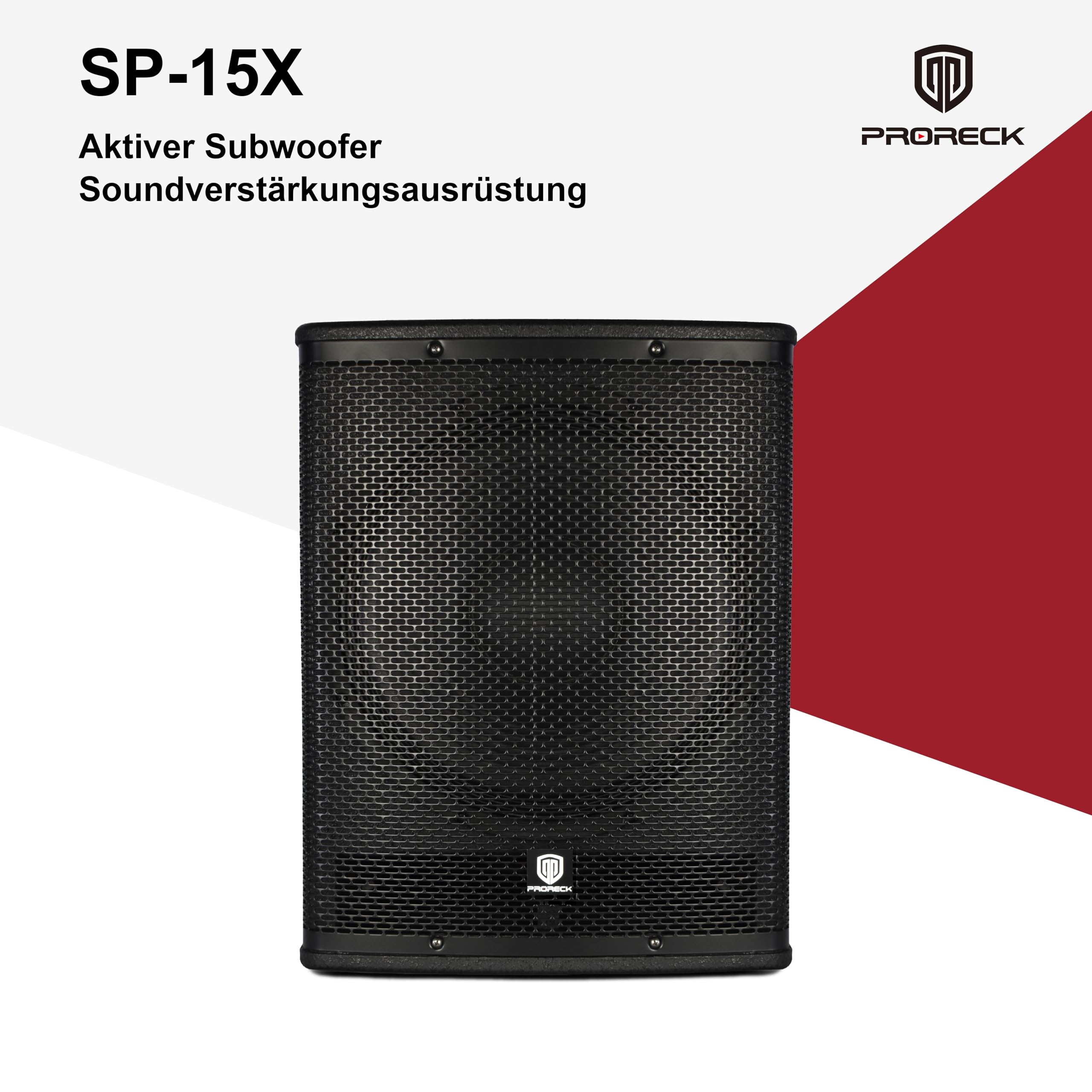 PRORECK SP-15X Aktiver PA-DJ-Subwoofer 15 Zoll 2000W PMPO mit Class-D-Verstärker, 3 DSP-Voreinstellungen (Monitor/Bassverstärkung), Schwarz für Hochzeiten/Partys/Konzerte/Kirchen (1 Subwoofer)