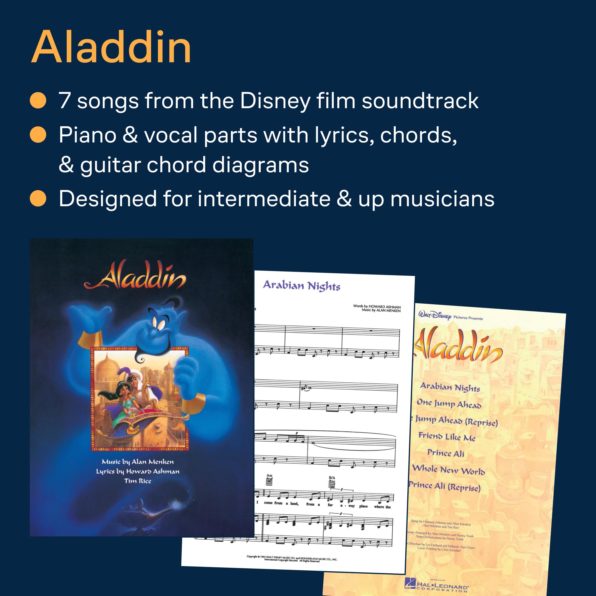 Aladdin piano, voix, guitare: Vocal Selections - from the Motion Picture Soundtrack