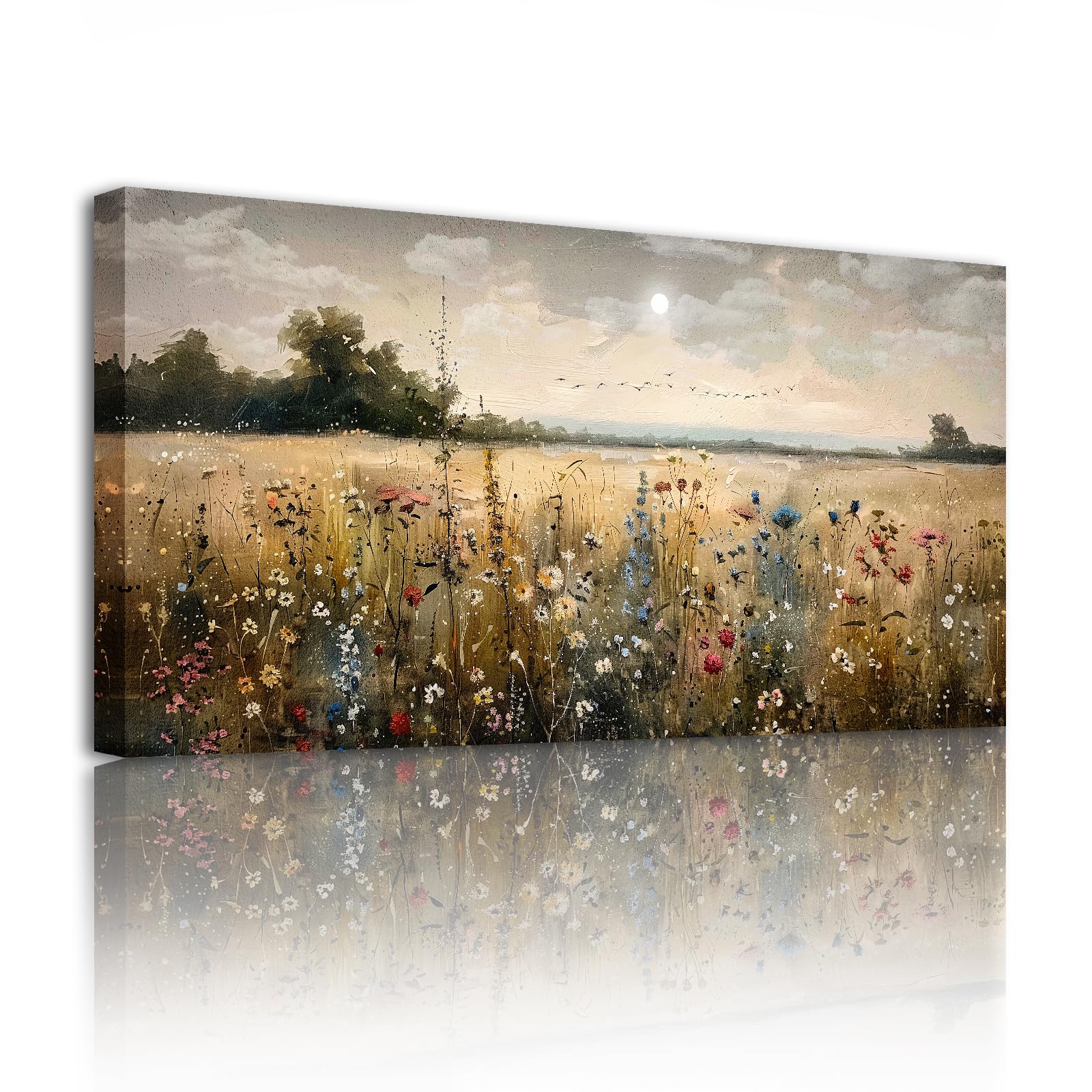 SERIMINO Natural Large Canvas Wall Art Vintage Wildflowers Picture 20"x40"