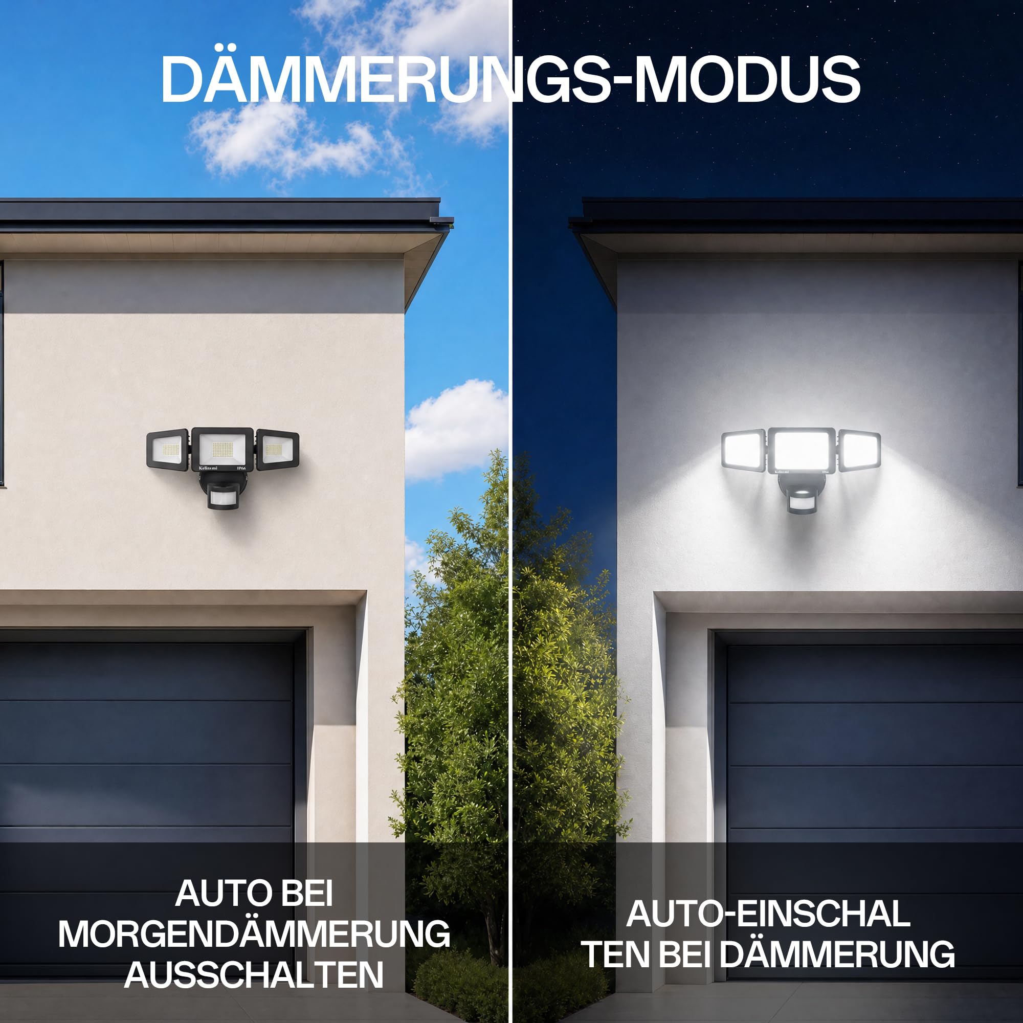 80W LED Strahler mit Bewegungsmelder Außen, 8000lm Außenlampe mit Bewegungsmelder, 6500K Kaltweiß Dämmerungssensor Aluminium, IP66 Aussenlampe für Garten Garage Hof Wohnen Hinterhof.