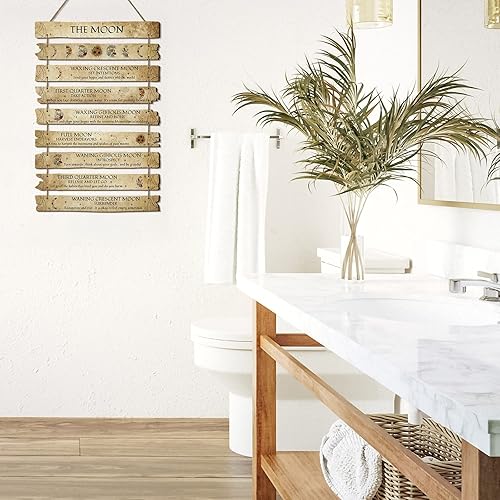 Miniatura 7 de Qunclay Letrero de conocimiento de bruja, decoración de pared de madera, arte de pared de bruja, fase lunar, para colgar en la pared, placa de