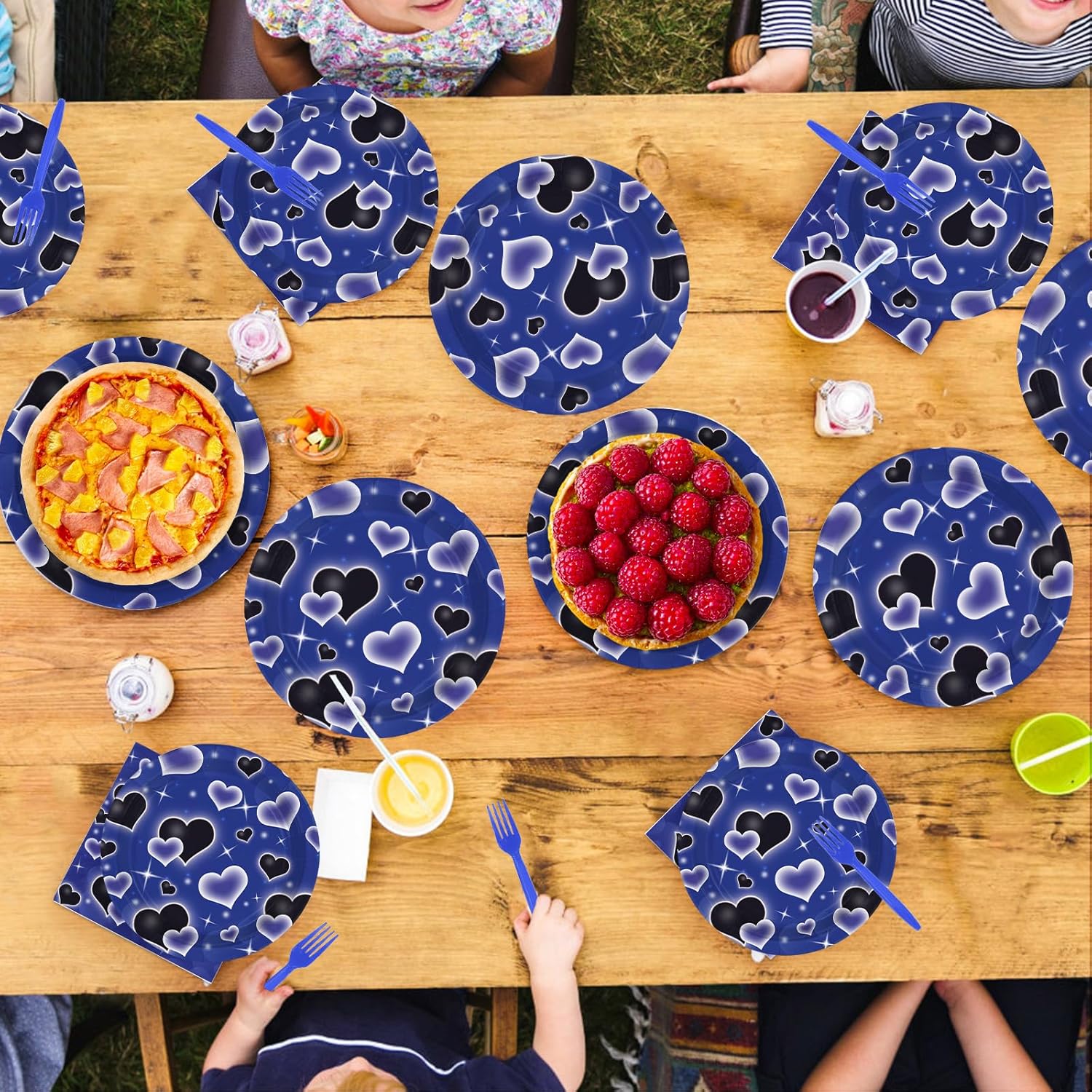 96 Pcs Y2K Party Decorations Blue Black Heart Plates and Napkins Y2k Theme Birthday Party Tableware sets for Birthday Wedding Bridal Shower Early 2000s Party Decorations Serves 24 - Image 7