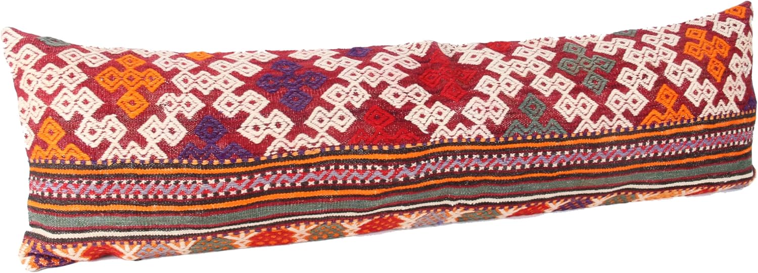 King Size Kilim Pillow Cover 14x47 inch Bedding Lumbar Twin Extra Long Queen Cushion Classy Boho Design Housewarming Chevron Throw