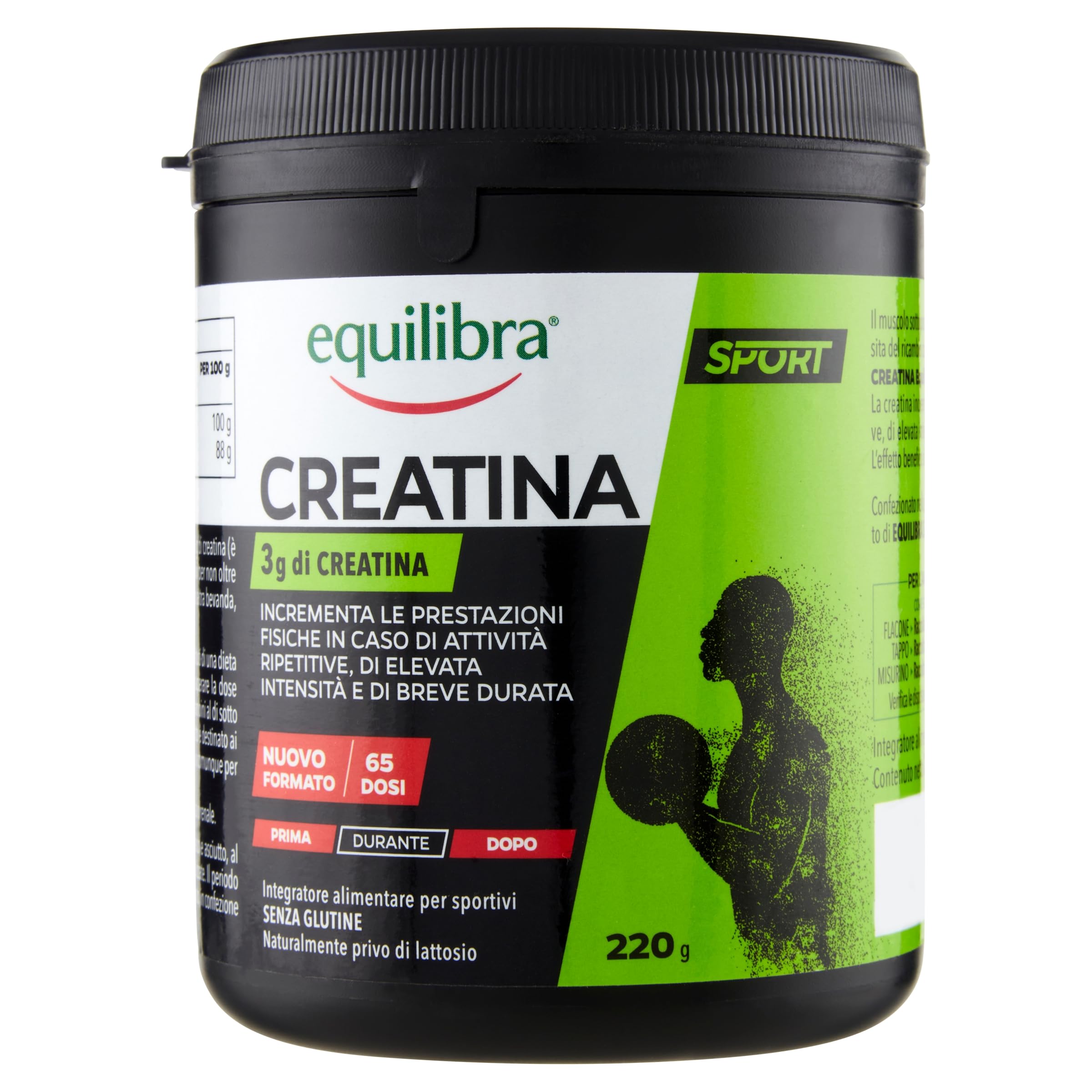 Equilibra Integratori Alimentari, A Base Di Creatina, Integratore Energia Per Sportivi, Incrementa Le Prestazioni Fisiche In Caso Di Attività Ripetitive, Senza Glutine, Barattolo 220 G - 4