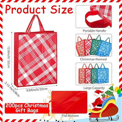 Miniatura 8 de Paquete de 200 bolsas de mercancía de Navidad con asas, bolsas de regalo reutilizables para regalos navideños, bolsas de compras para suministros de