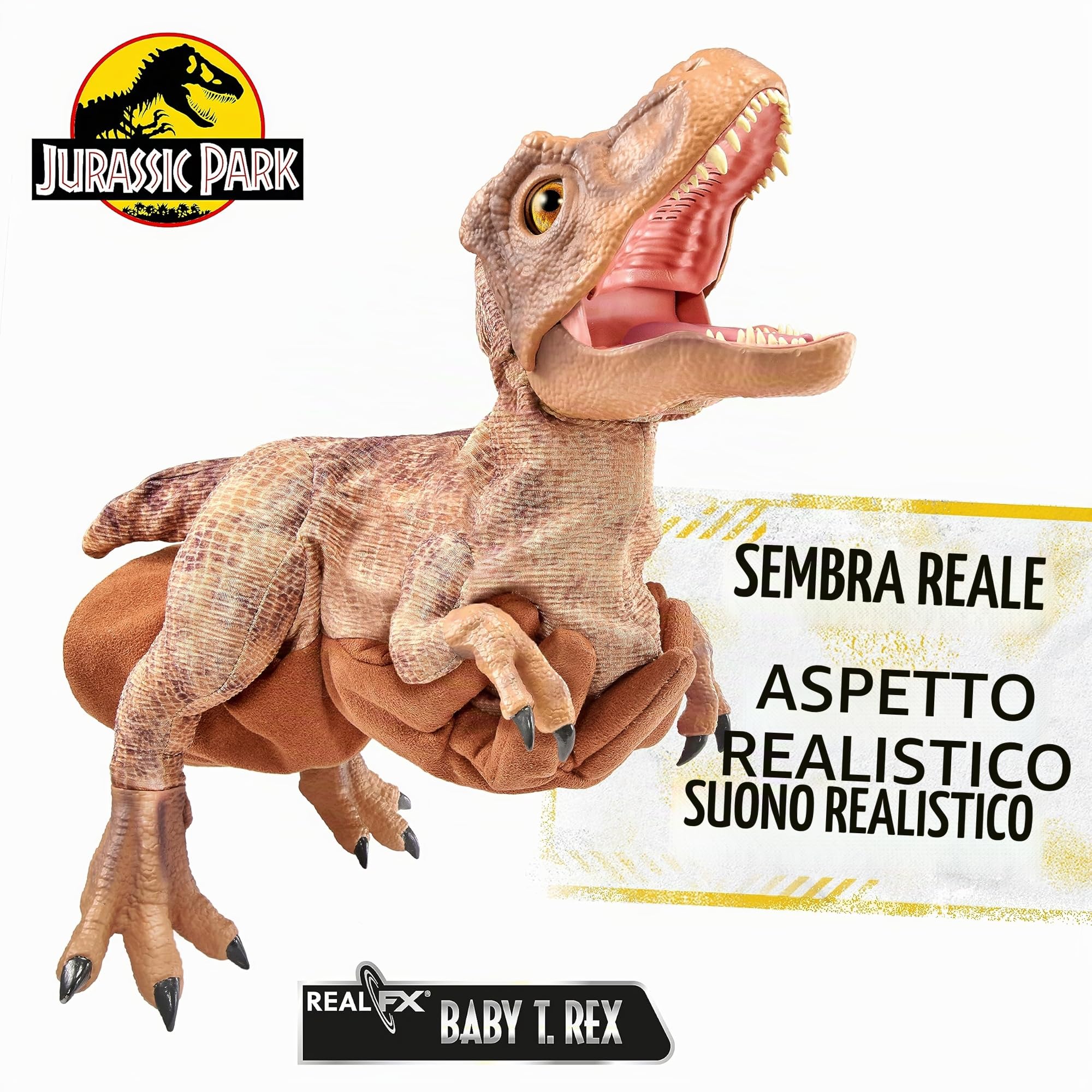 WOW! STUFF Jurassic Park Real FX Baby T.REX Dinosaur, edizione speciale, giocattolo animatronico iperrealistico, realistico, realistico, con suoni reali del film, regalo ufficiale Jurassic World,
