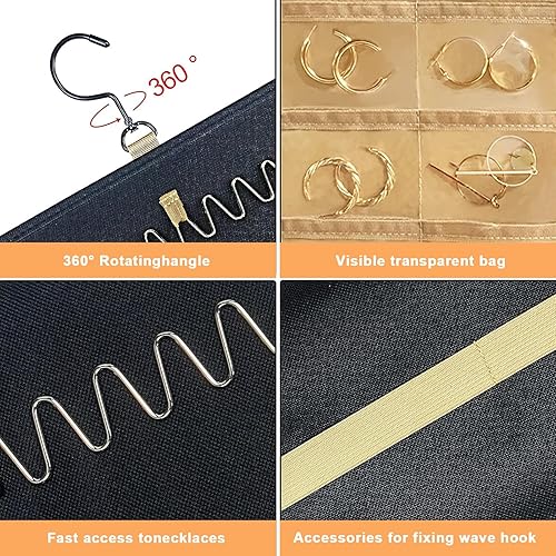 Miniatura 6 de Organizador de joyas colgante, organizador de collares de doble cara, organizador de joyas para aretes, collares, anillos, lentes, organizador de