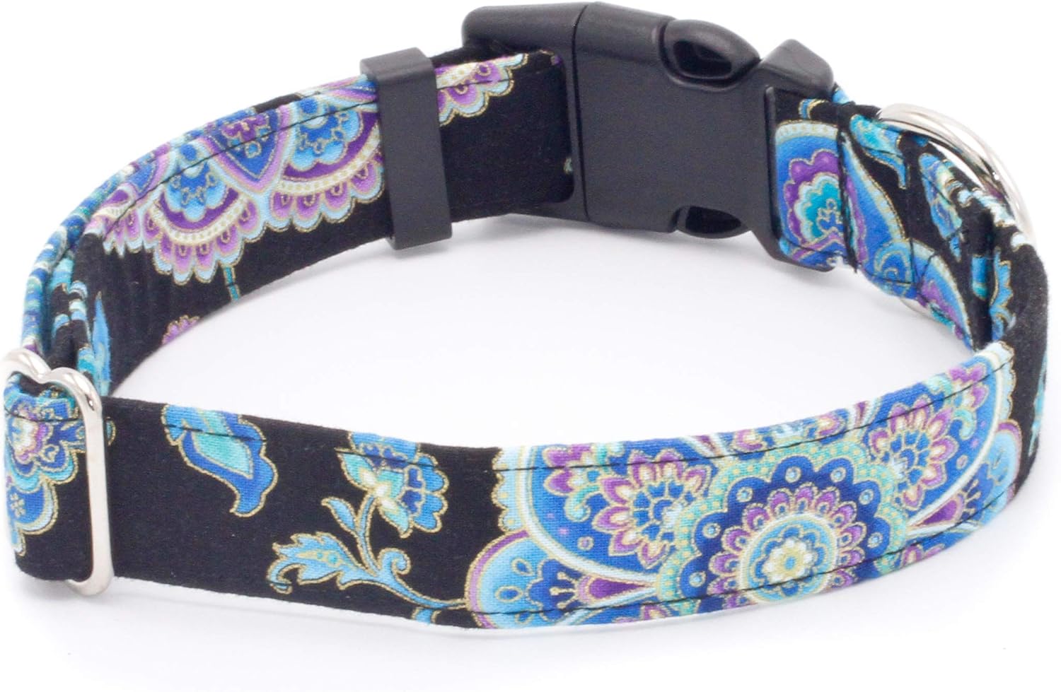 Caninus Collars Sapphire Flowers Dog Collar - 1" - 2" Widths - Buckle & Martingale (Martingale w/Buckle Collar, M - 1.5" Width)